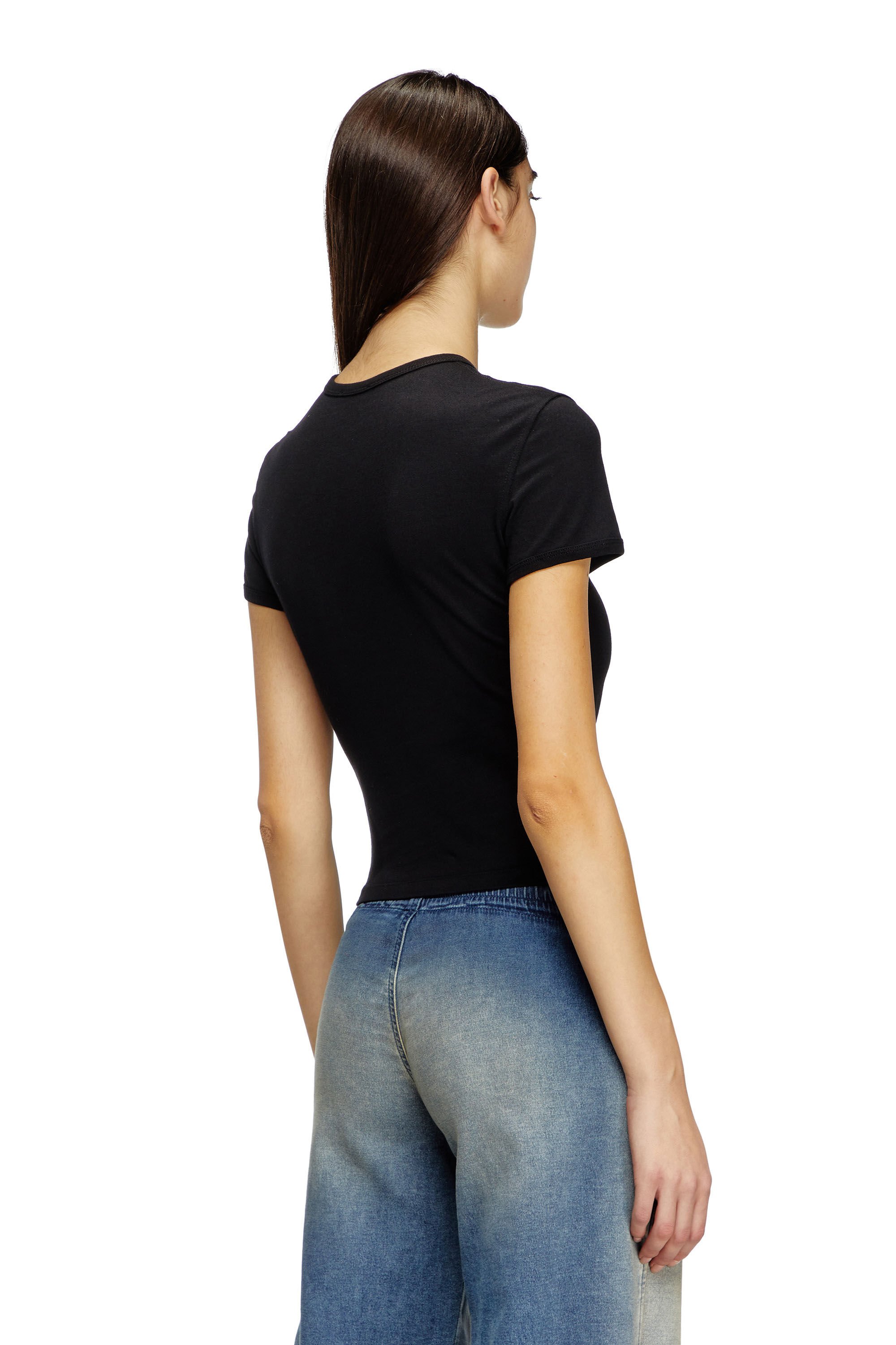 Diesel - T-UNCUTIE-LONG-OD-Q1, T-shirt slim fit avec cut-out Oval D Femme in Noir - 4