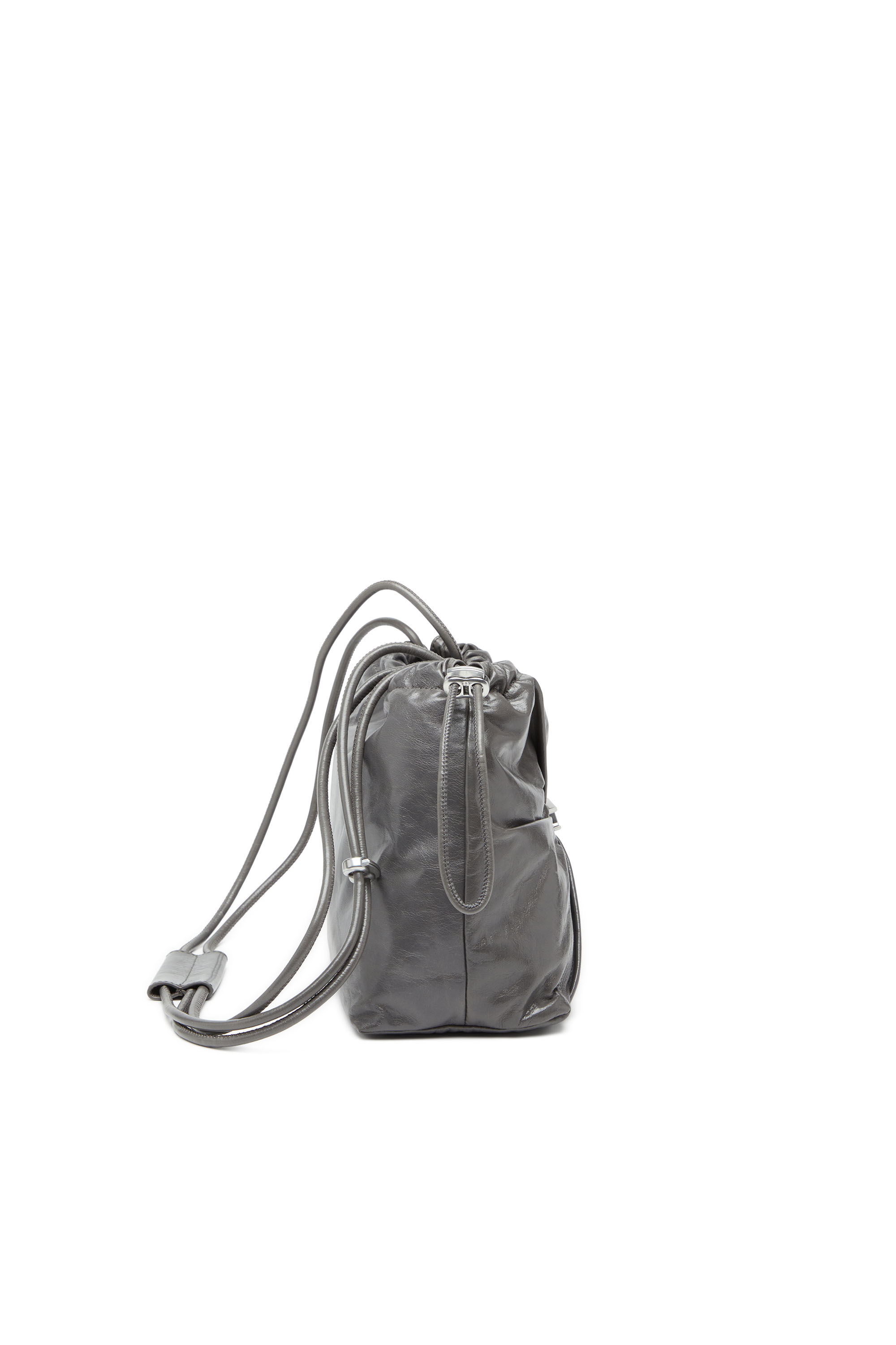 Women s Bucket bag in shiny wrinkled leather Grey Diesel