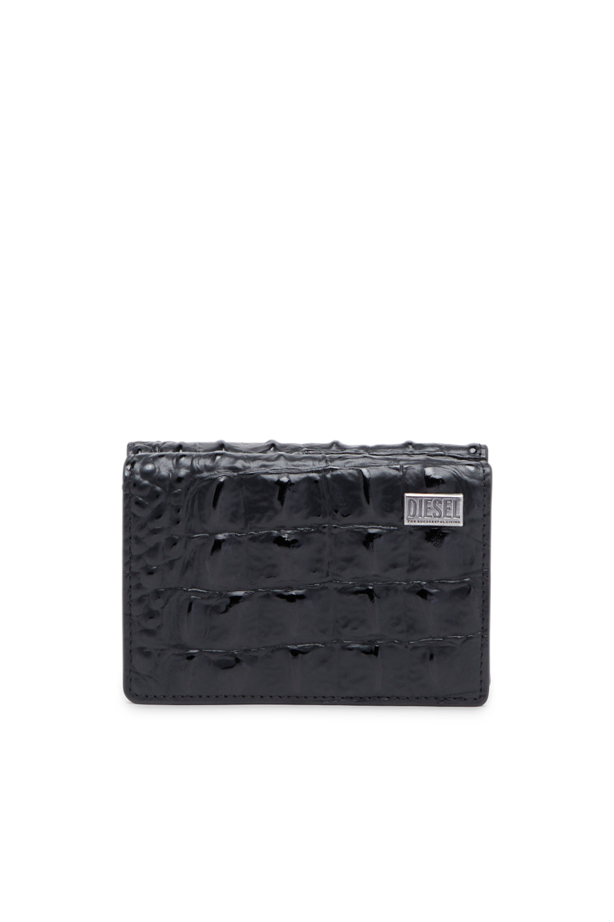 Diesel - TRI-FOLD COIN S, Male's Tri-fold wallet in croc-effect leather in Black - 1