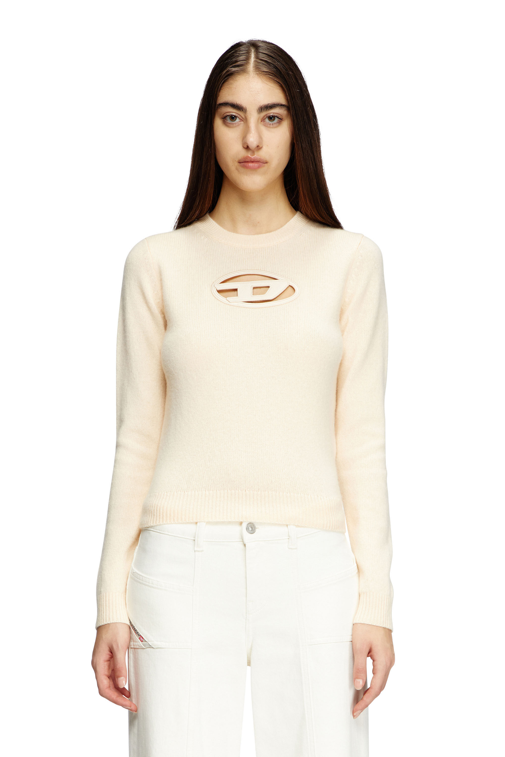 Diesel - M-AREESA-SLIM, Pull en mélange de cachemire avec logo cut-out Femme in Beige - 3