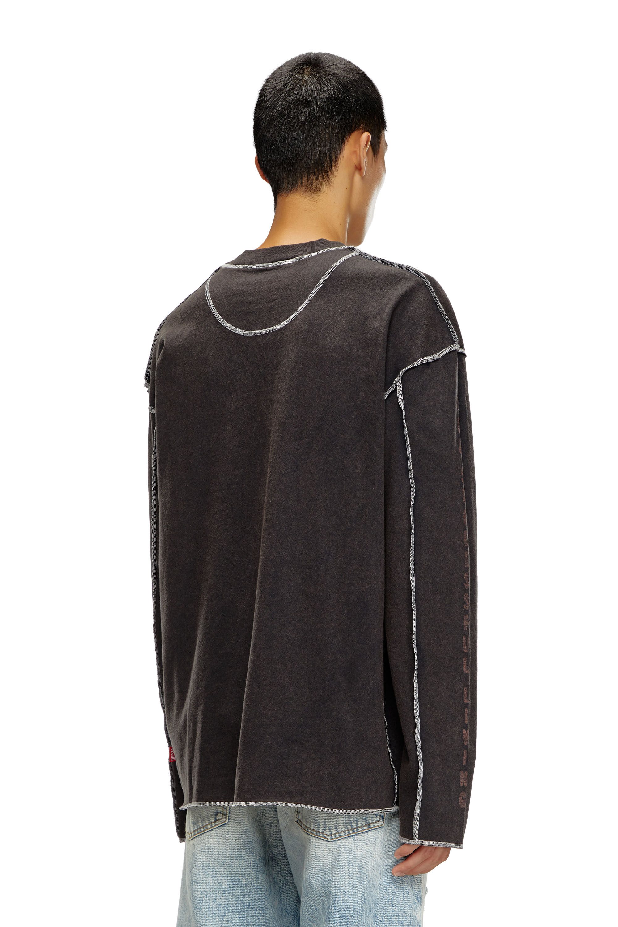 Diesel - T-CRAOR-LS, Male's Long-sleeve T-shirt with inside-out effect in Dark Grey - 5