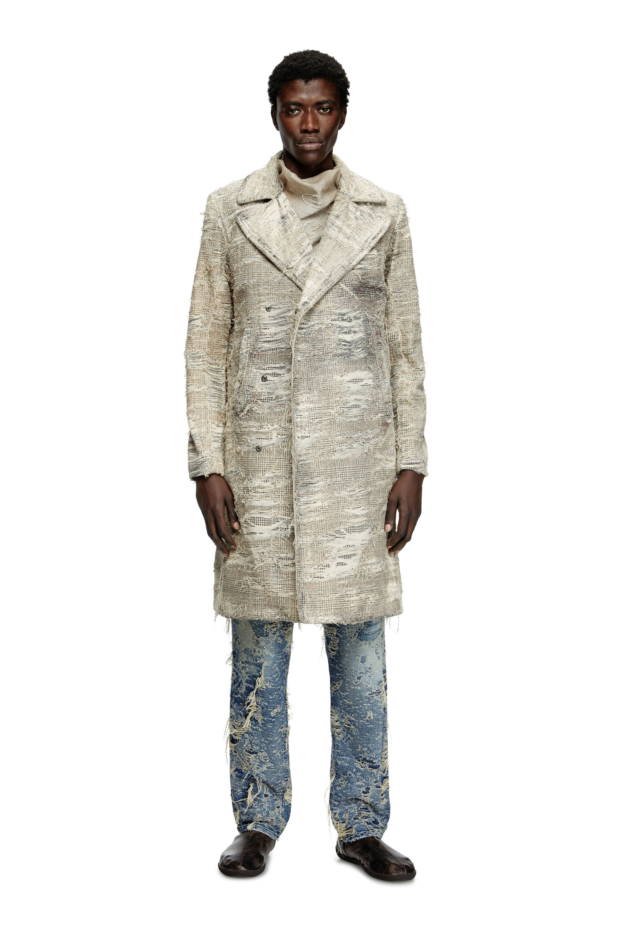 Diesel - D-ISCO-FSG, Male's Coat in distressed Prince of Wales denim in Grey - 1