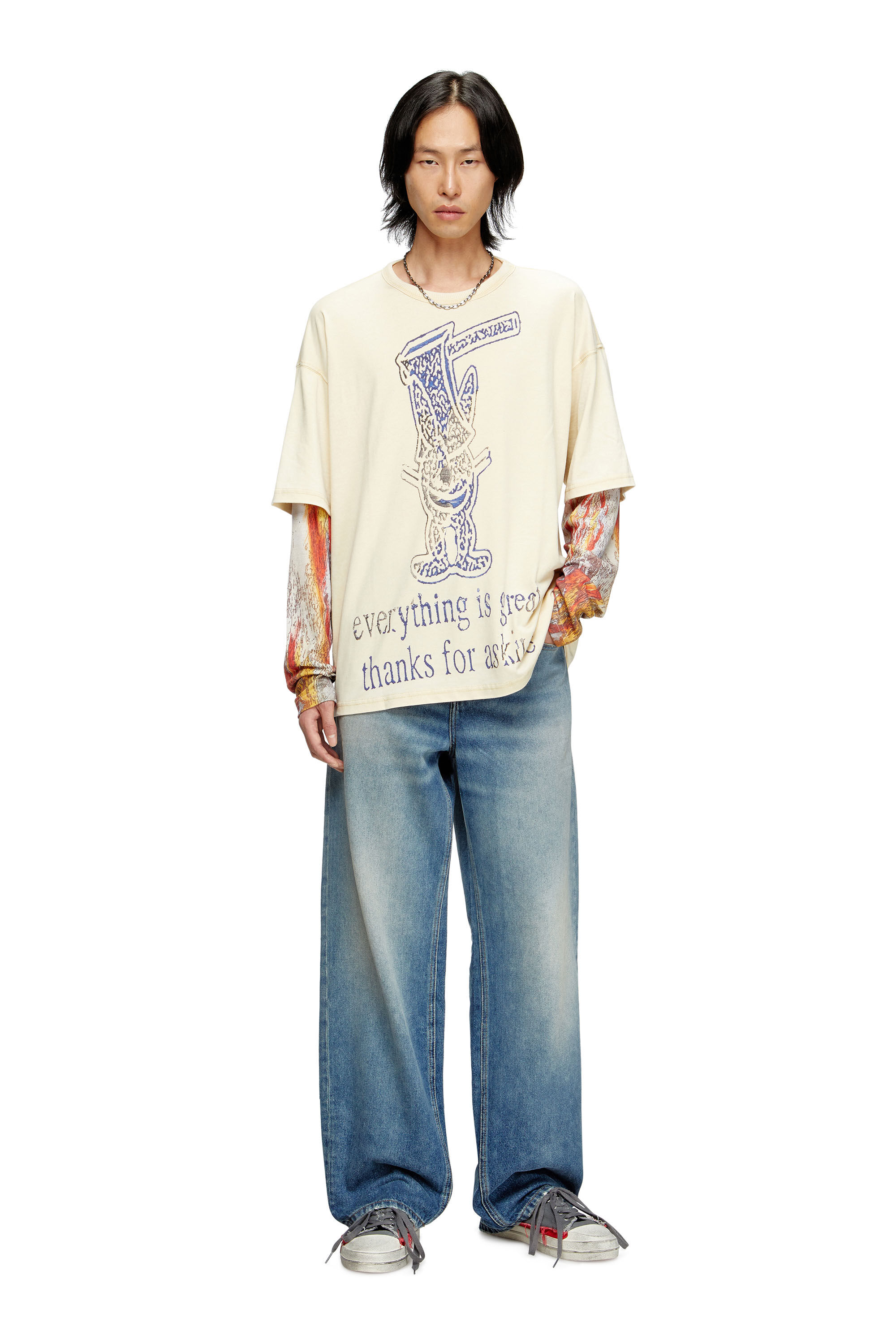 Diesel - T-BOXT-DB-LS-RIB-T1, Male's Long-sleeve T-shirt with layered effect in Beige - 1