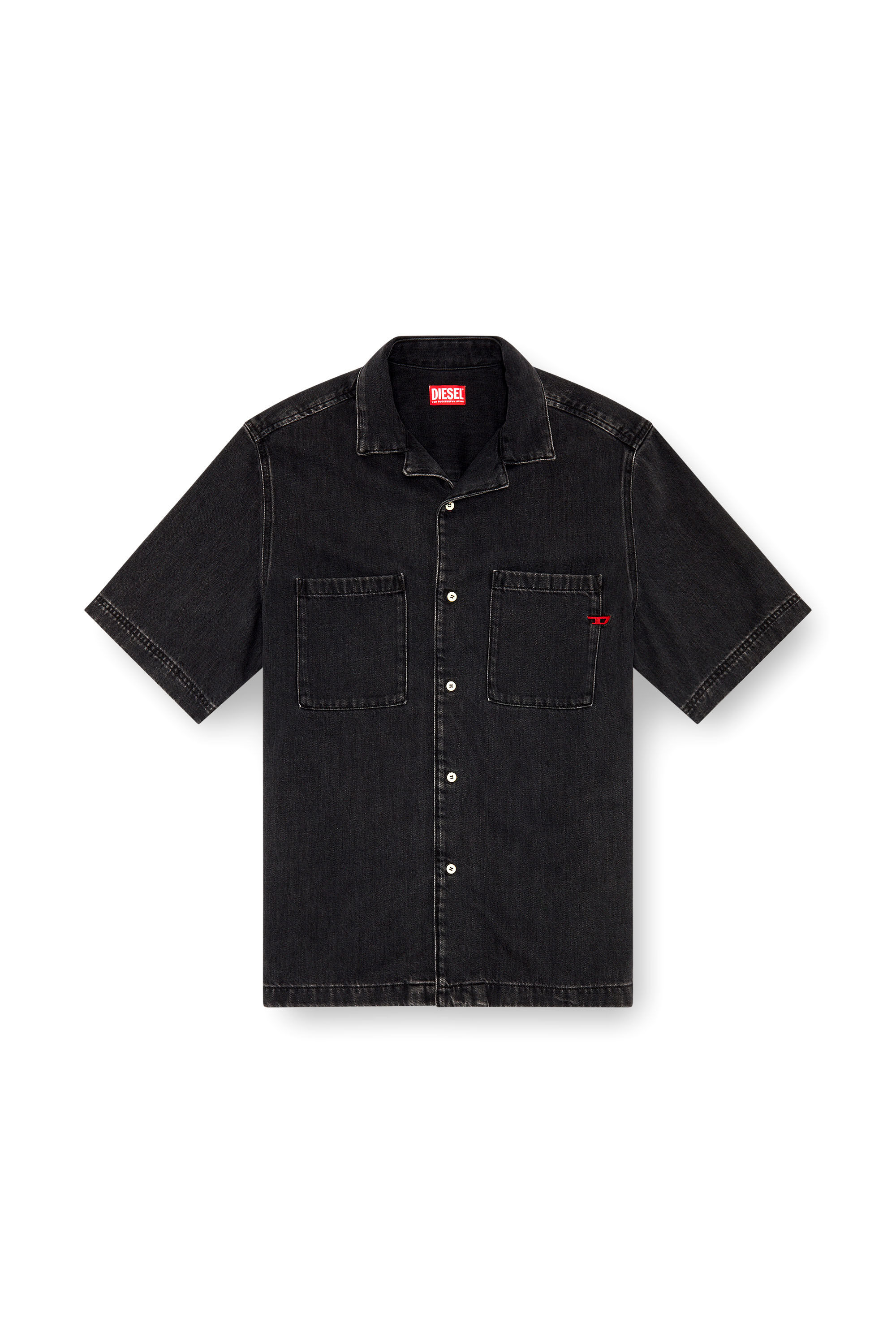 Diesel - D-PAROSHORT, Male's Bowling shirt in Tencel denim in Black - 2