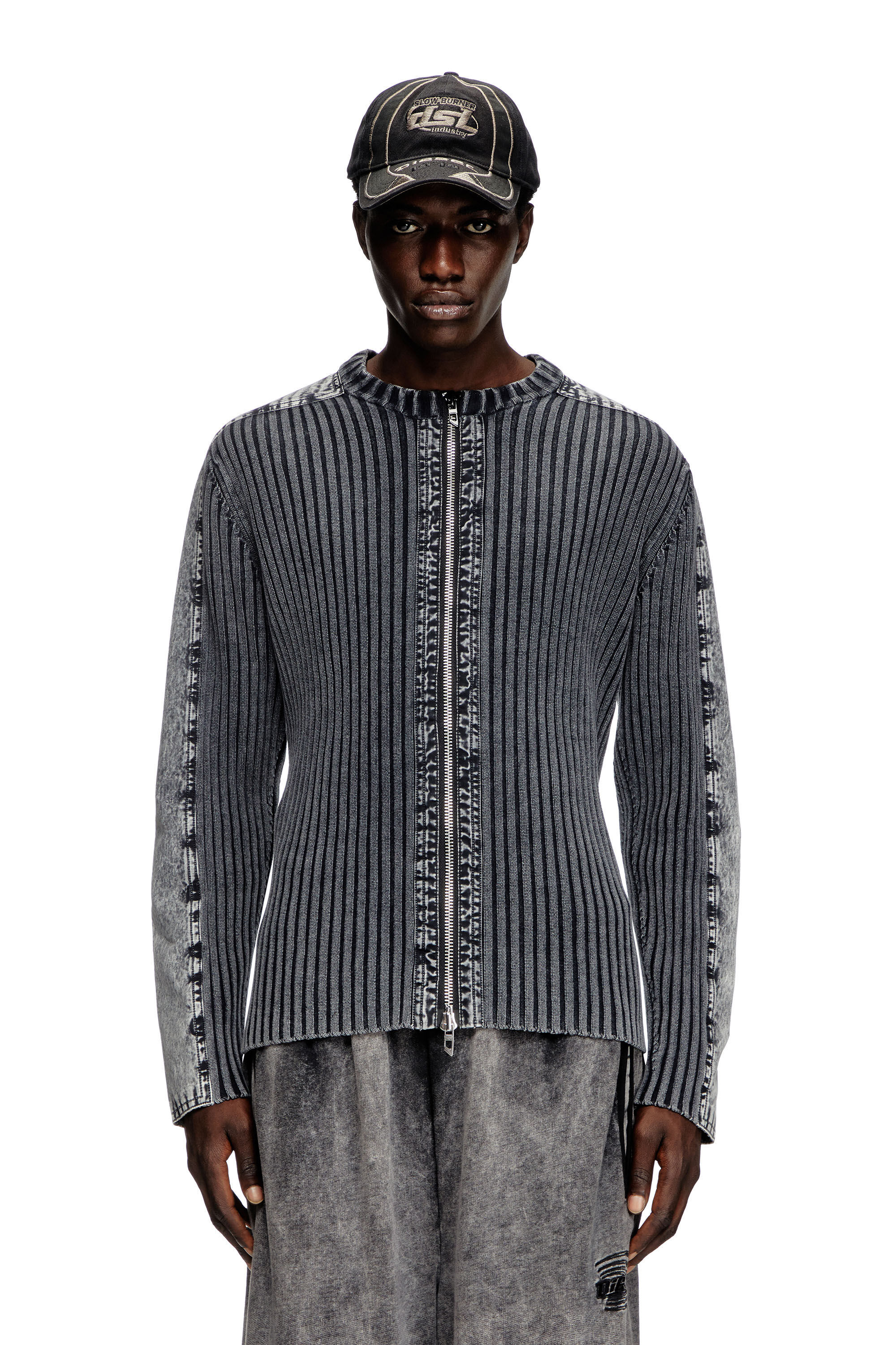 Diesel - K-MATTY, Male's Zip-up cardigan with contrast panels in Dark Grey - 3