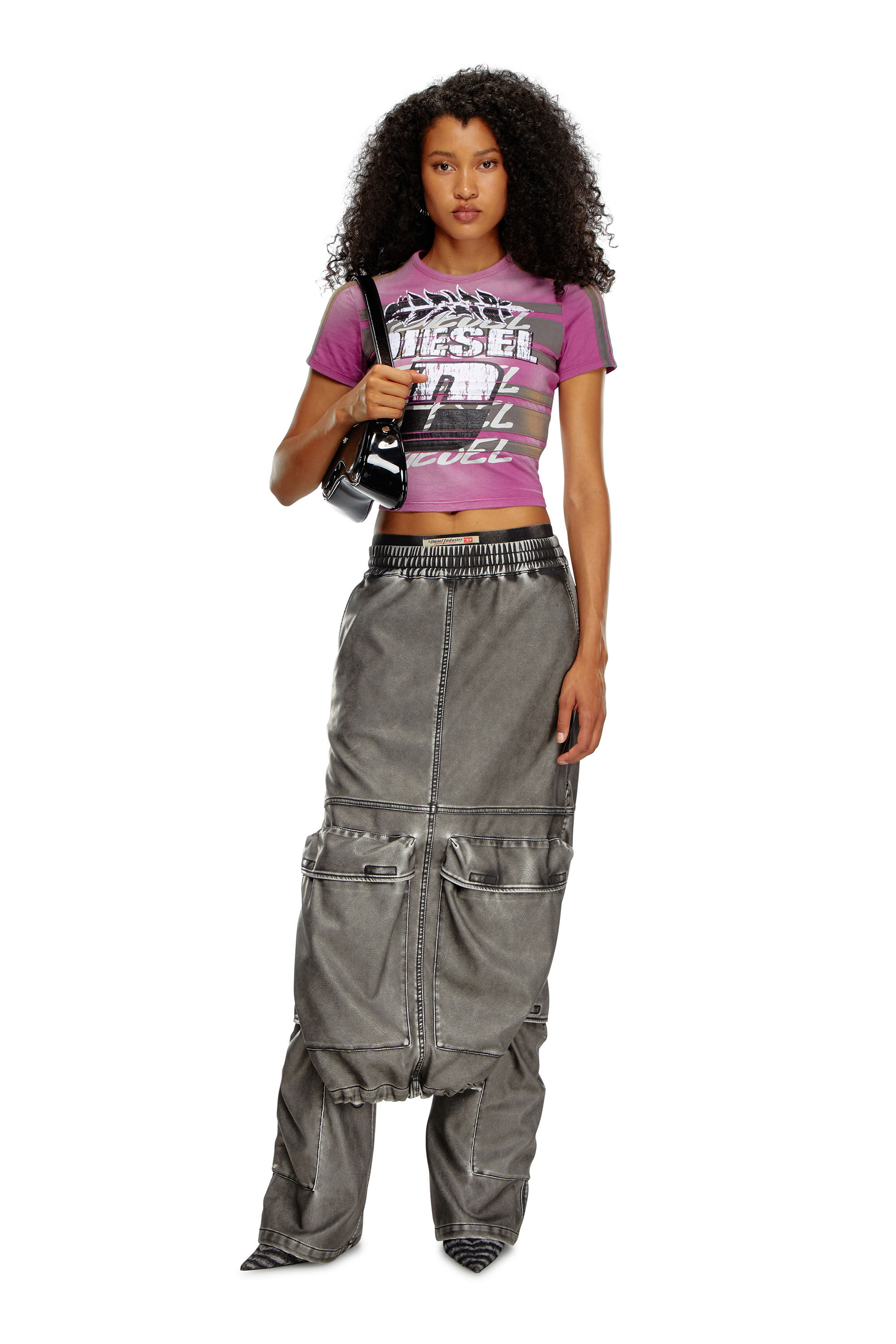Diesel - T-UNCUTIE-STRIPE, Female's Cropped sun-faded T-shirt in Violet - 1
