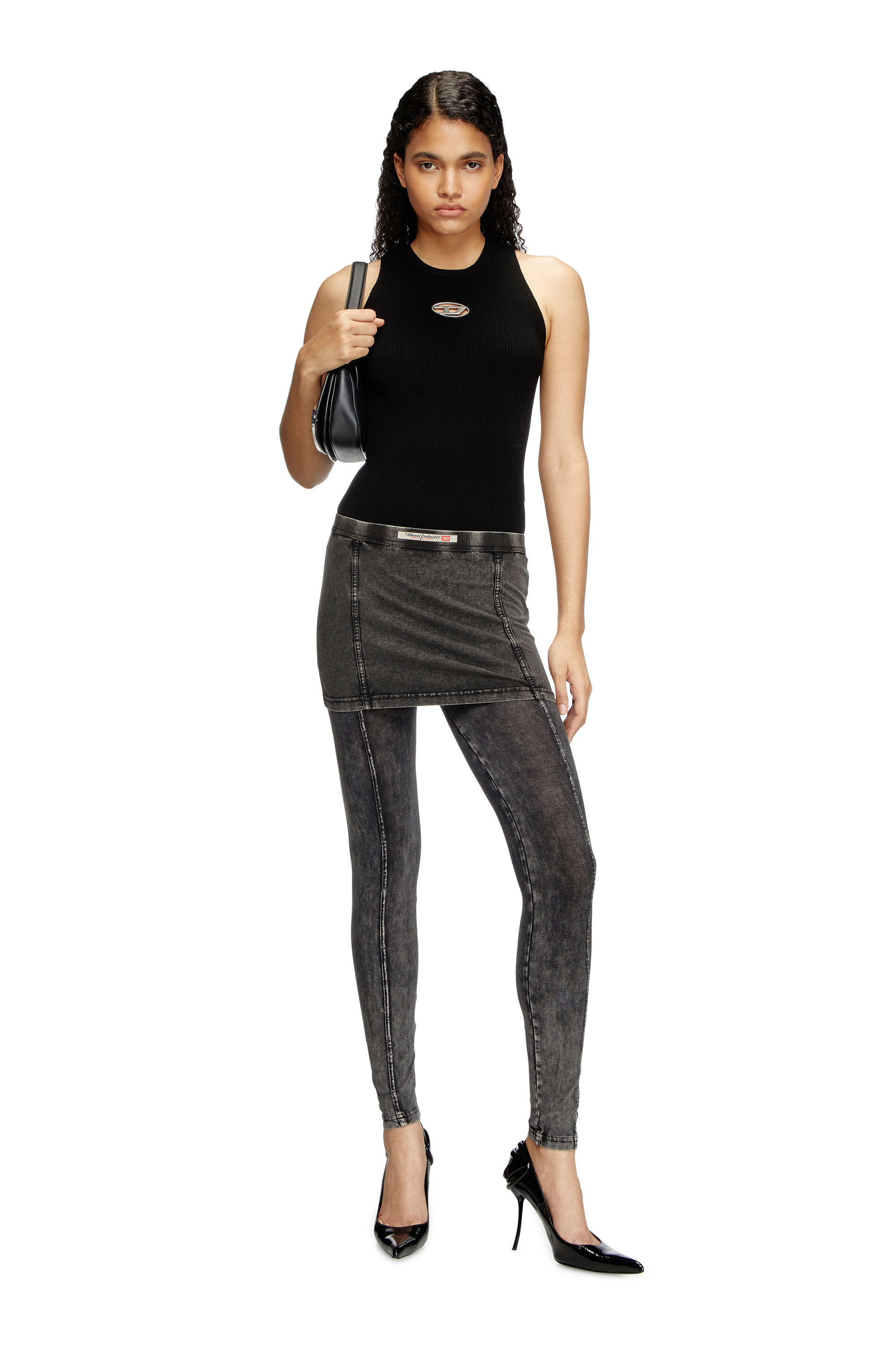 Top en maille cotelee avec petite plaque a logo Femme Noir Diesel