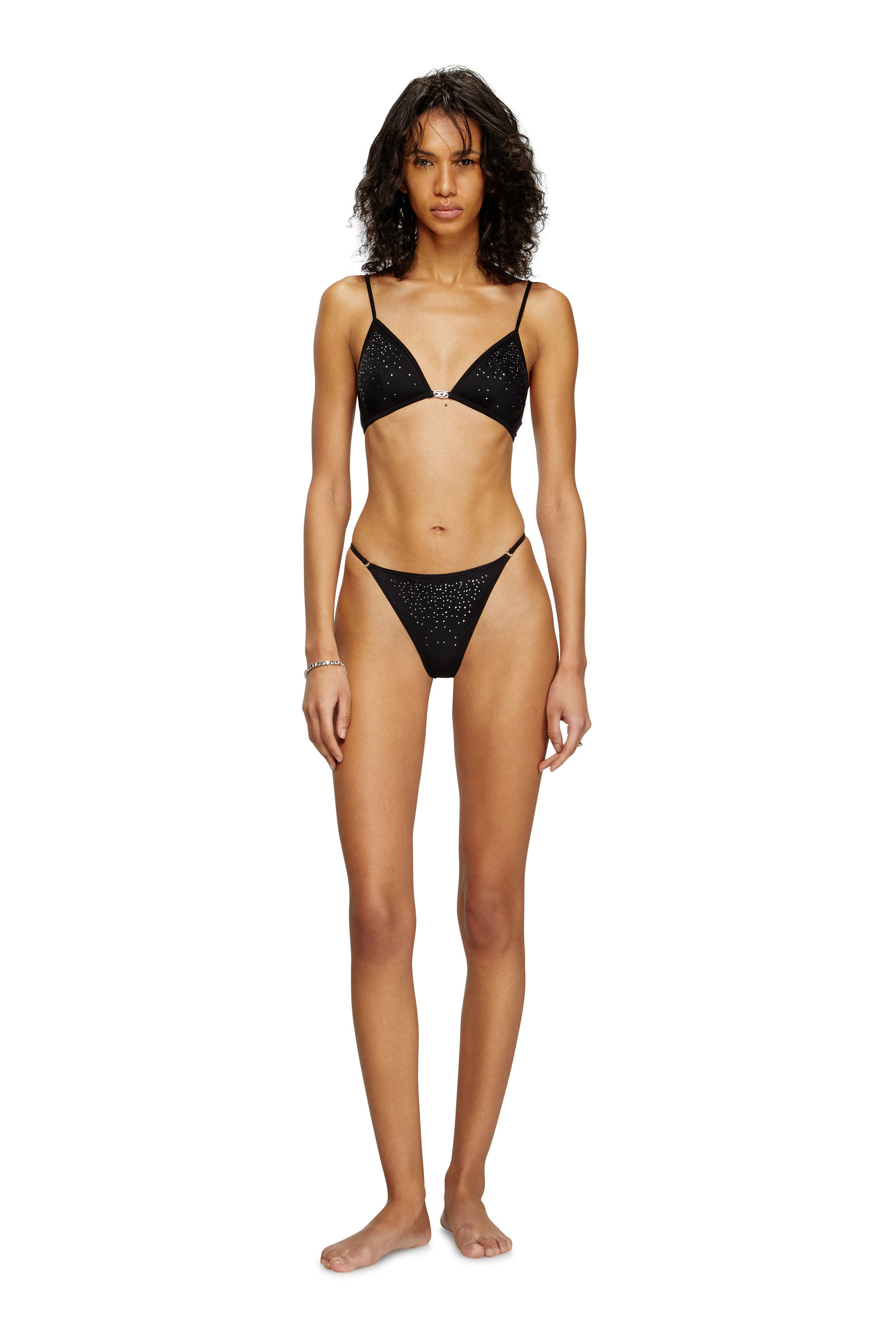 Diesel - D-STRING-DNM, String en microfibre avec cristaux Femme in Noir - 2