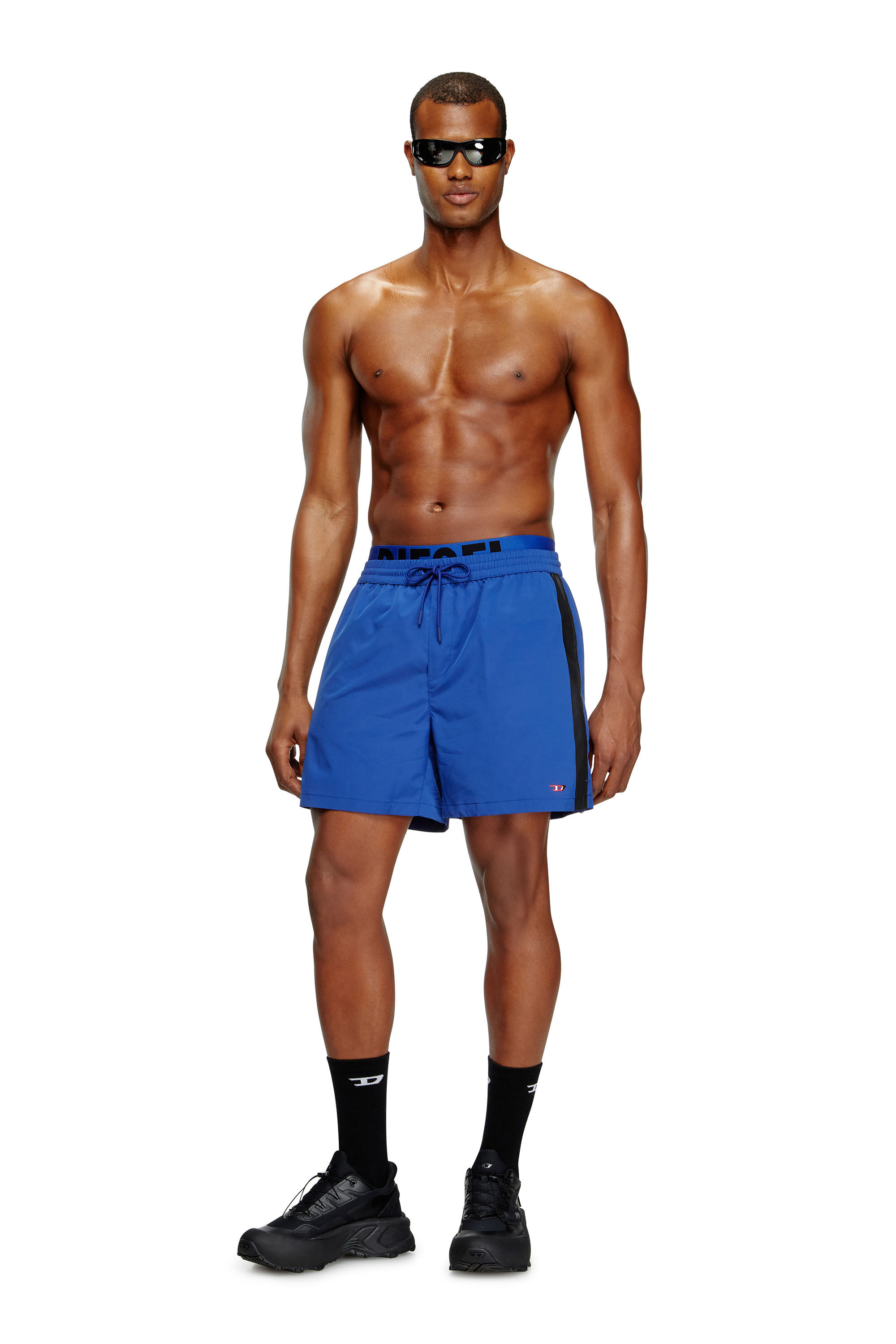 Diesel - VISPER-41-D-POP, Male's Mid-length swim shorts with hybrid waist in Blue/Black - 2