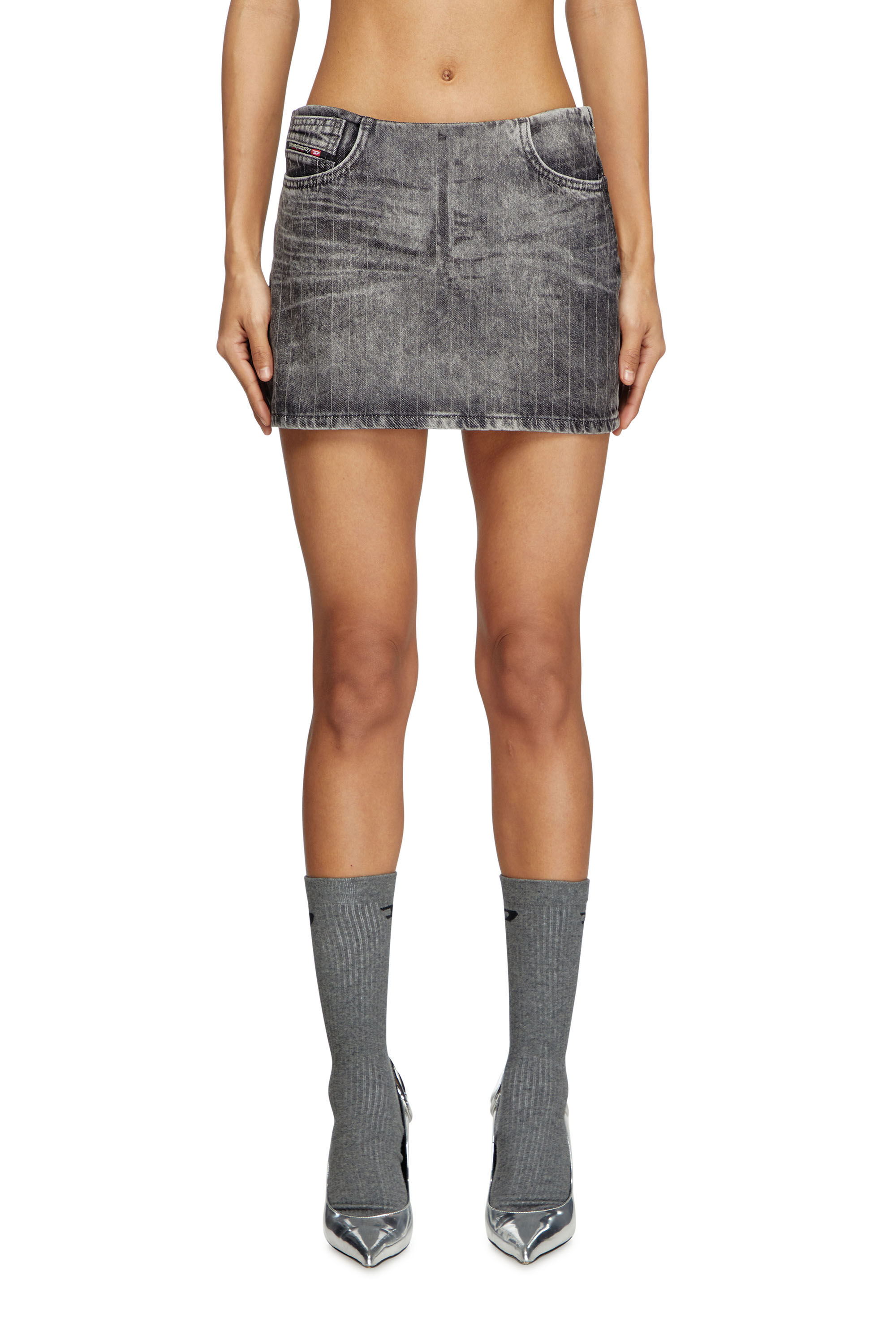 Diesel - DE-PRA-MINI-S3, Minijupe tailleur en denim à rayures Femme in Gris - 3