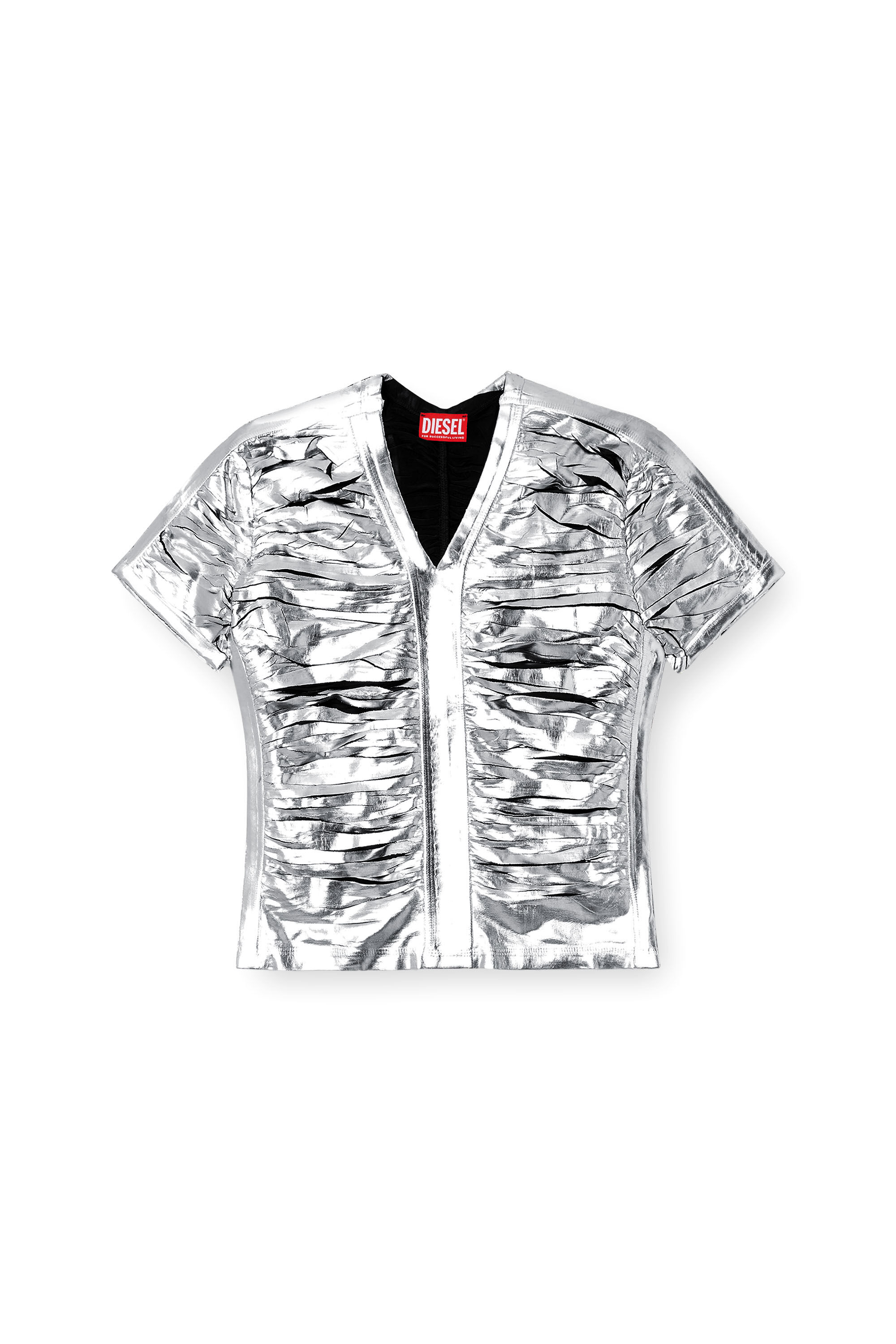 Diesel - T-AI, Female's Gathered slim fit T-shirt in Silver/Blue - 2