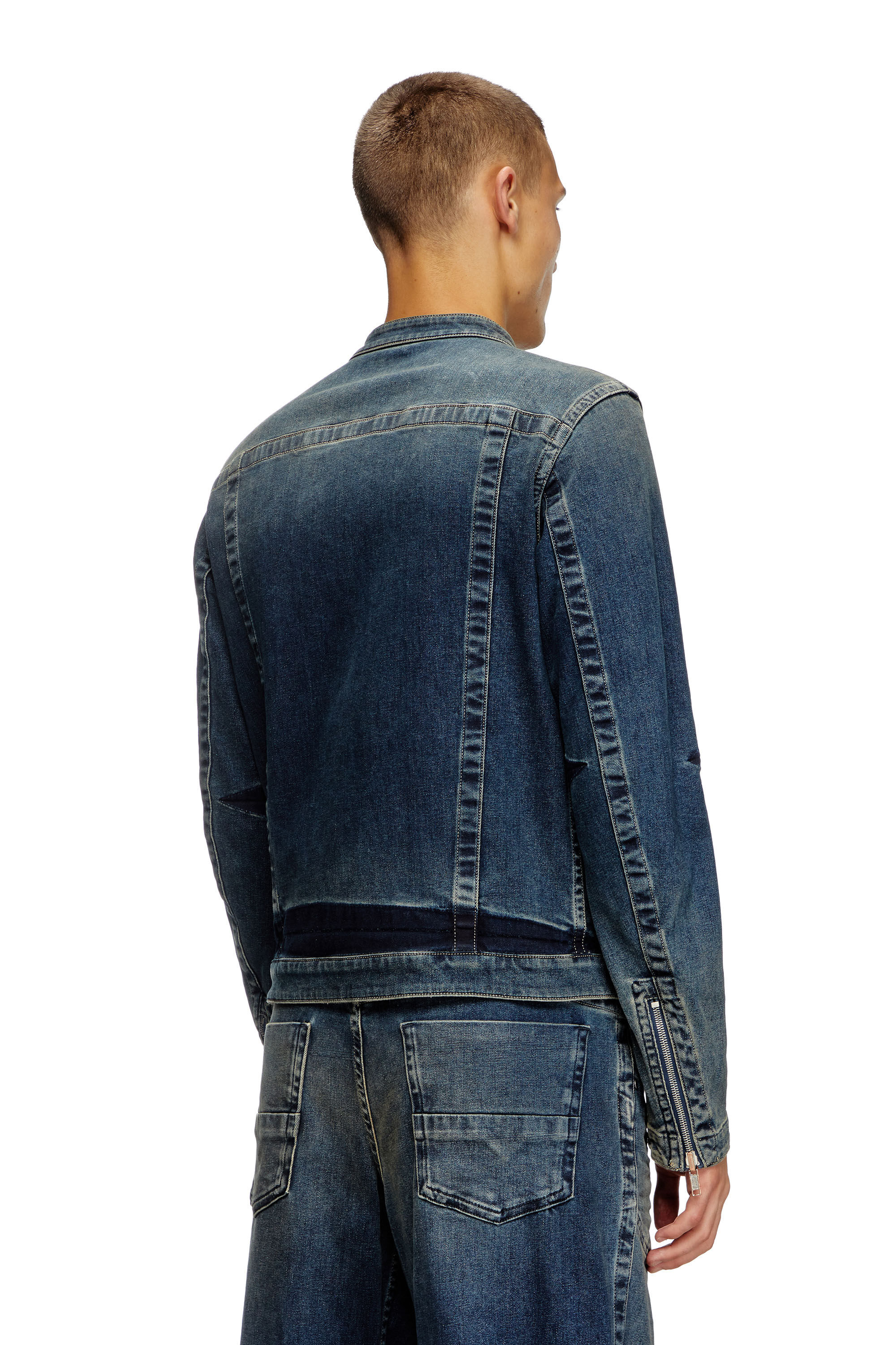Diesel - D-GLORY-RE, Male's Moto jacket in Rehab denim in Dark Blue - 5