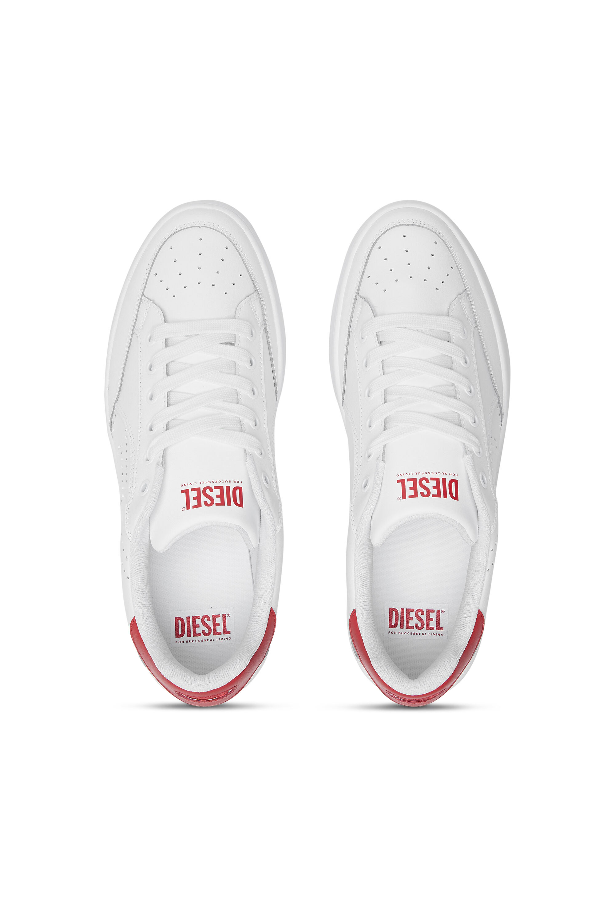 Diesel - S-DAKOTA LOW, Male's S-Dakota-Leather sneakers with perforated logo in White/Red - 4