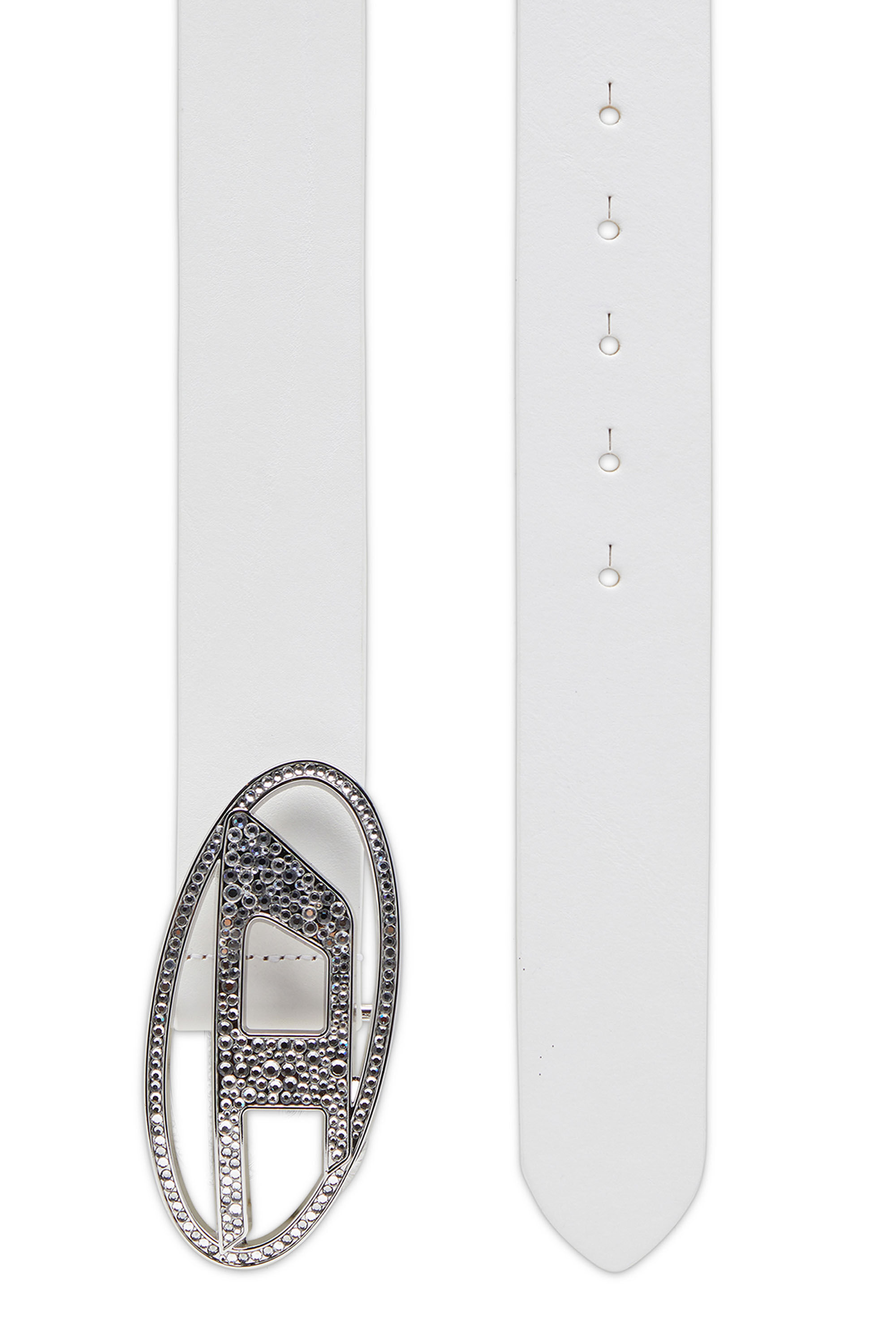 Women s Rhinestone embellished leather belt White Diesel