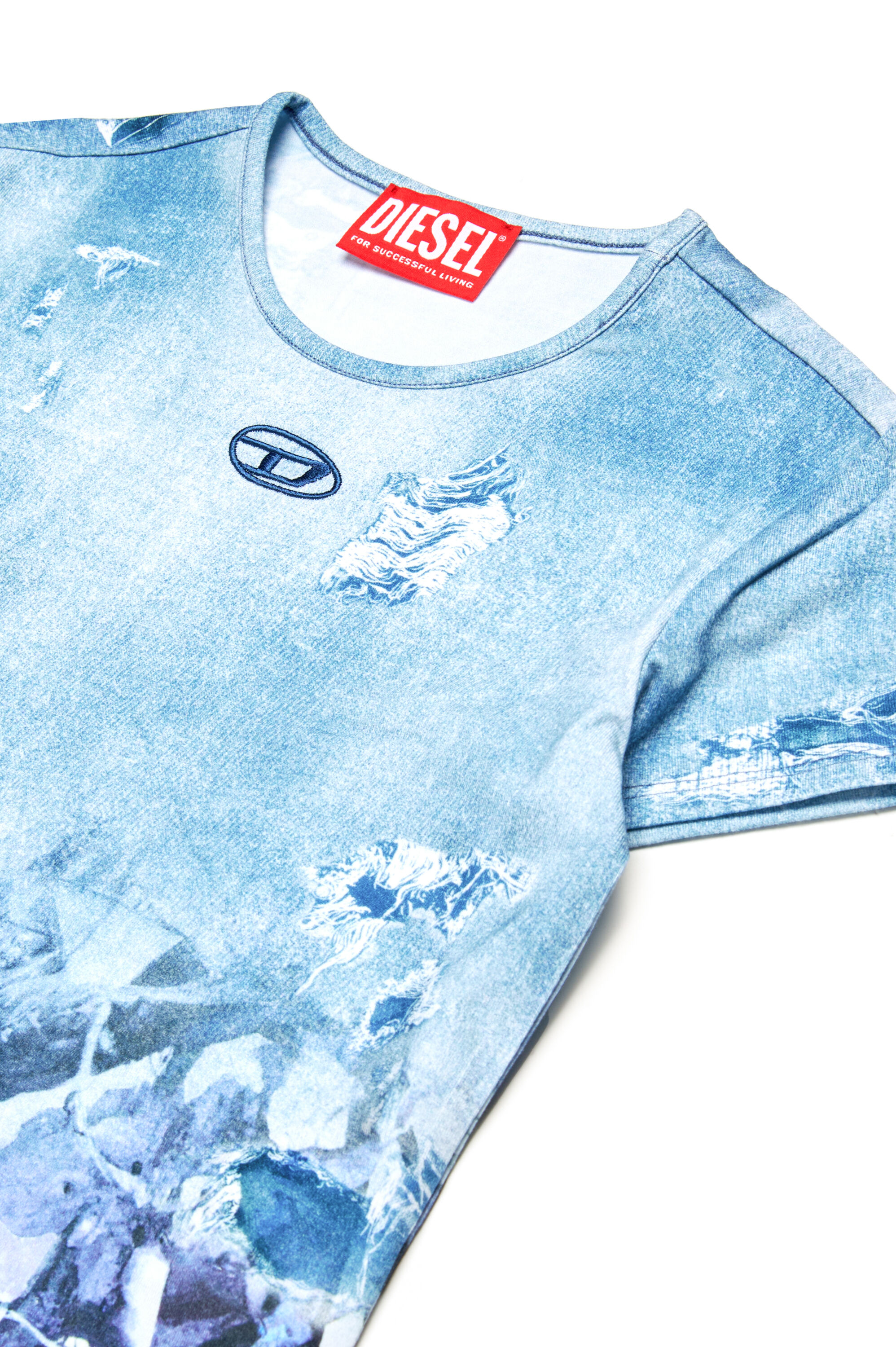 Diesel - TUNCSKI, Female's T-shirt with Camouflower print in Light Blue - 3