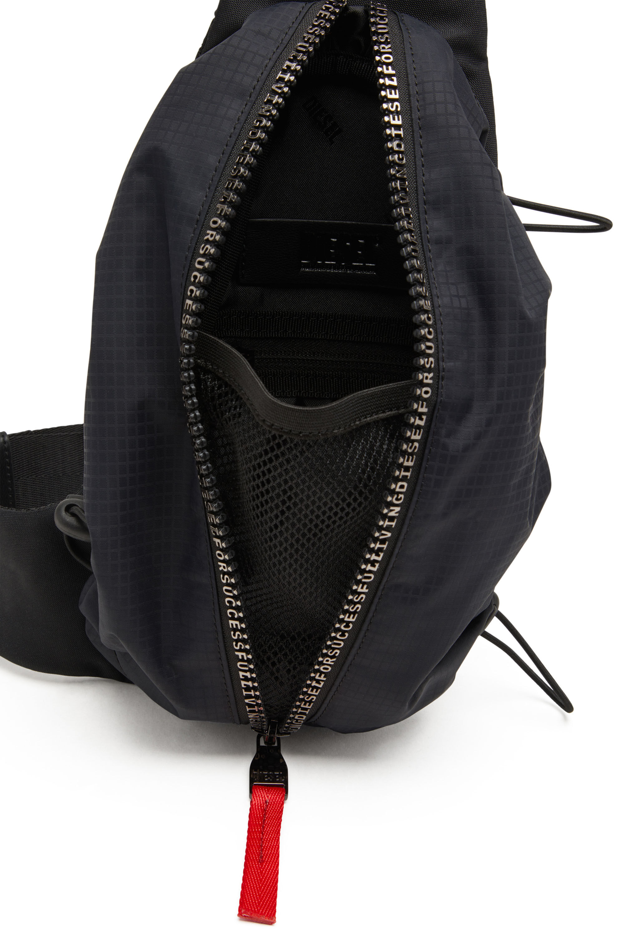 Diesel - ZIP-D CROSSBODY X, Male's Zip-D-Sling bag in check-jacquard shell in Black - 2
