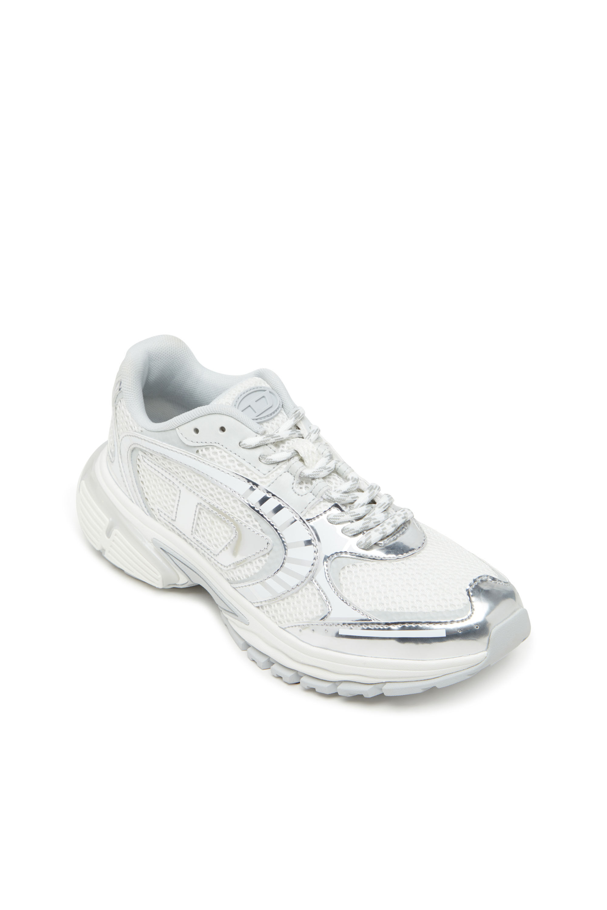 Diesel - S-PRO-V-DENSE LOW W, Female's S-Pro-V-Dense-Metallic mesh sneakers with Oval D logo in White/Silver - 6
