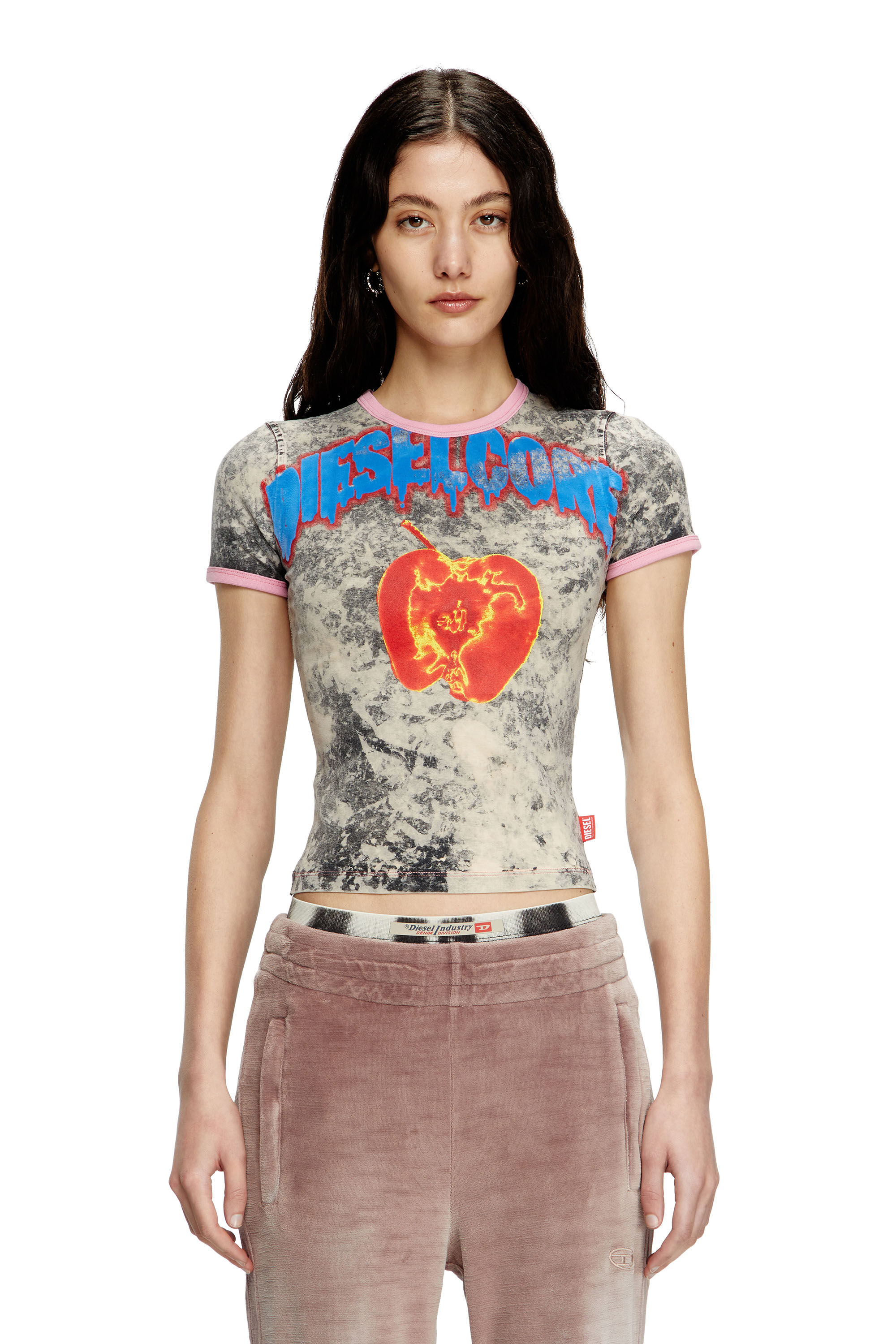 Diesel - T-UNCUTIES-SHORT-Q1, Female's T-shirt with Diesel Core print in Grey - 3
