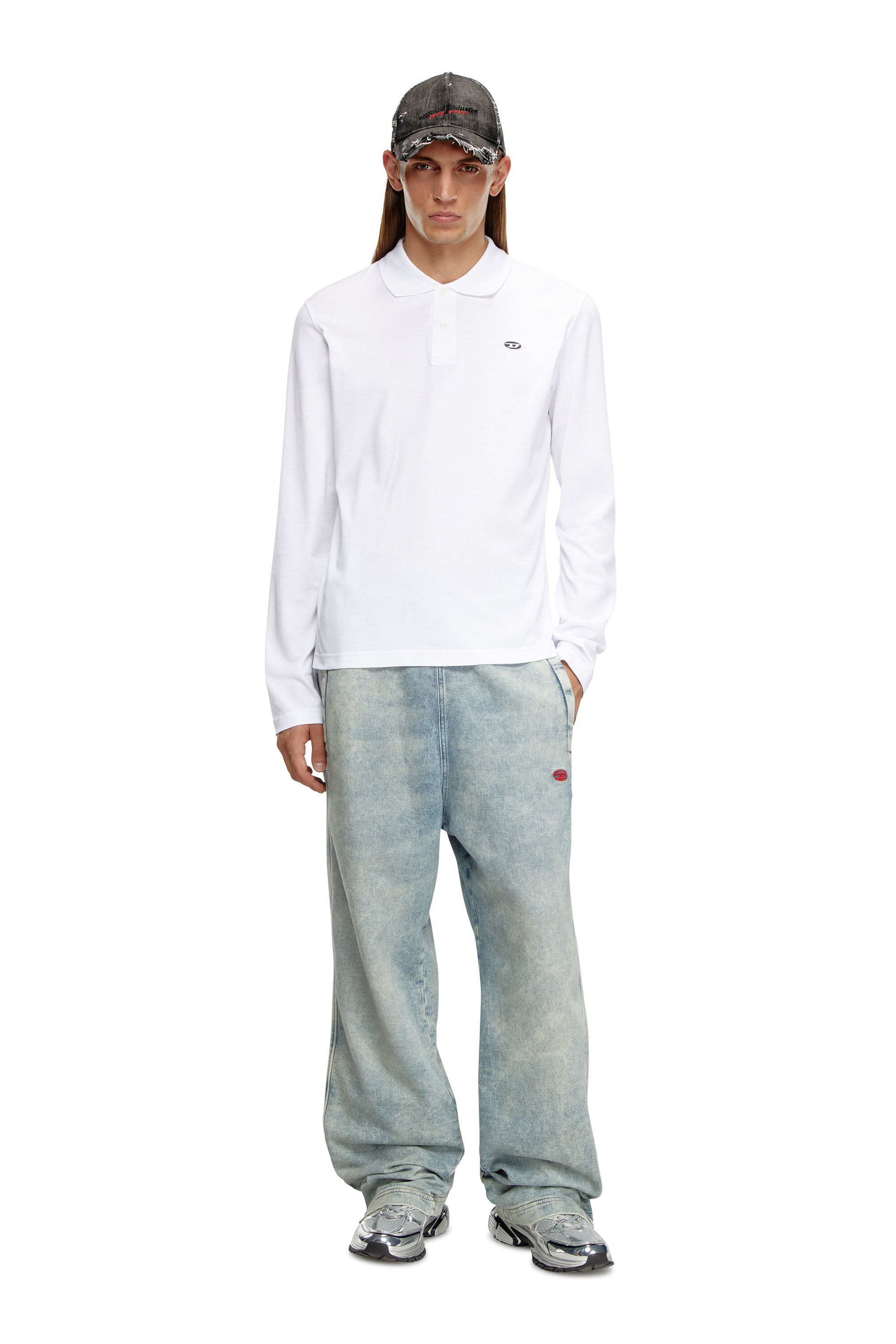 Diesel - T-SMITH-LS-DOVAL-PJ, Male's Long-sleeve polo shirt with logo print in White - 1