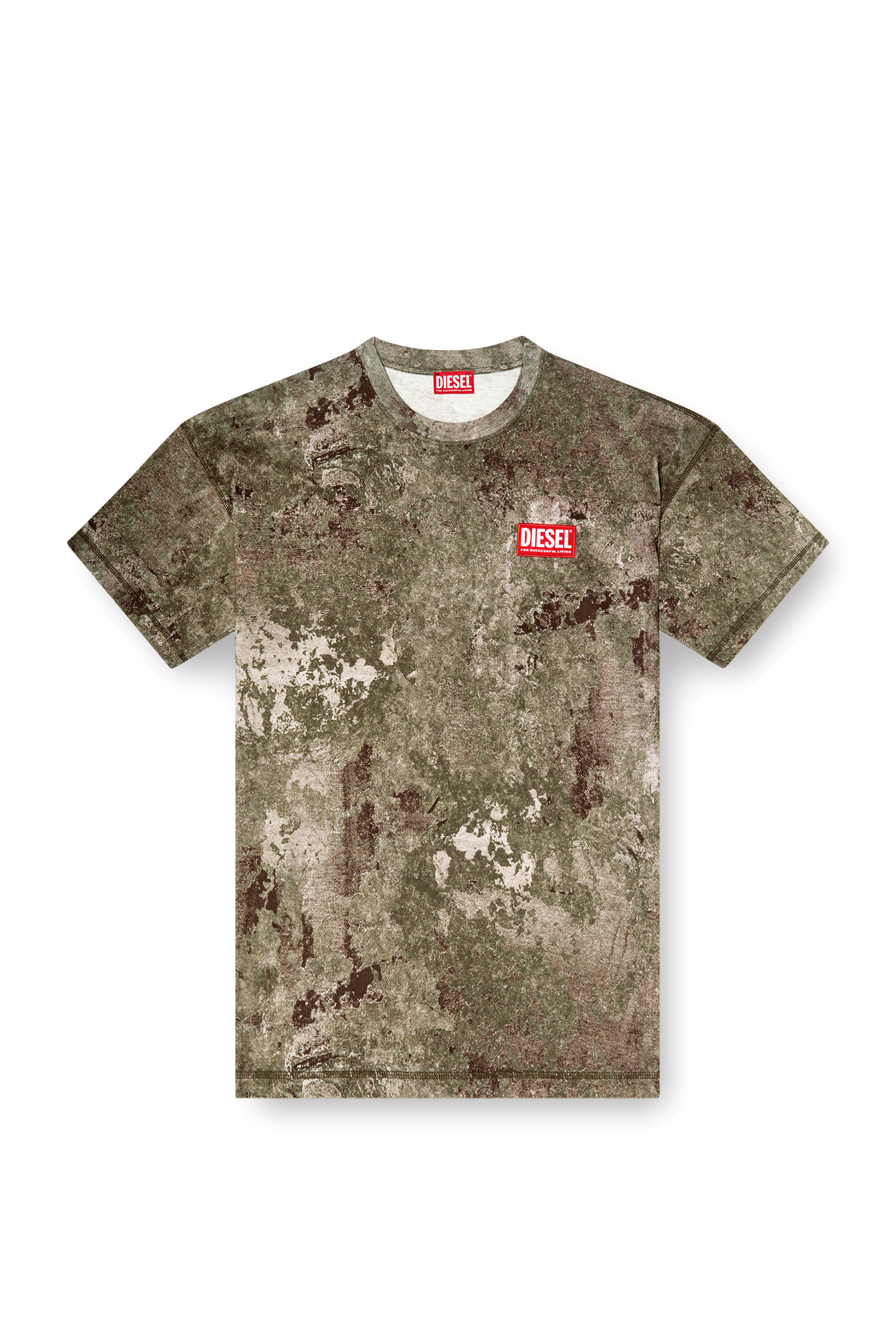 Diesel - T-BOXT-R12, Male's Marble-effect burnout T-shirt in Military Green - 2