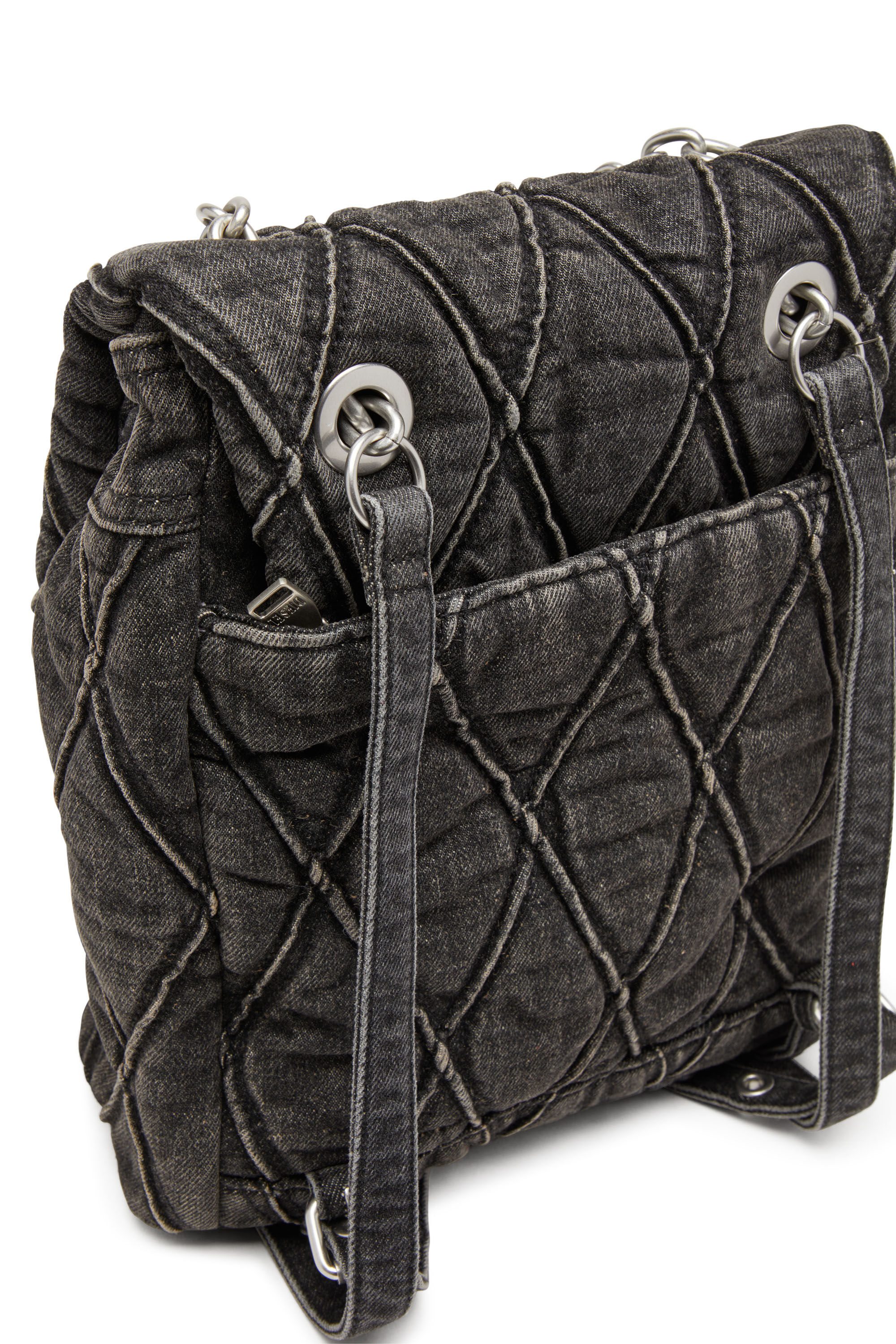 Diesel - CHARM-D BACKPACK S, Charm-D S-Sac à dos en denim matelassé Argyle Femme in Noir - 5