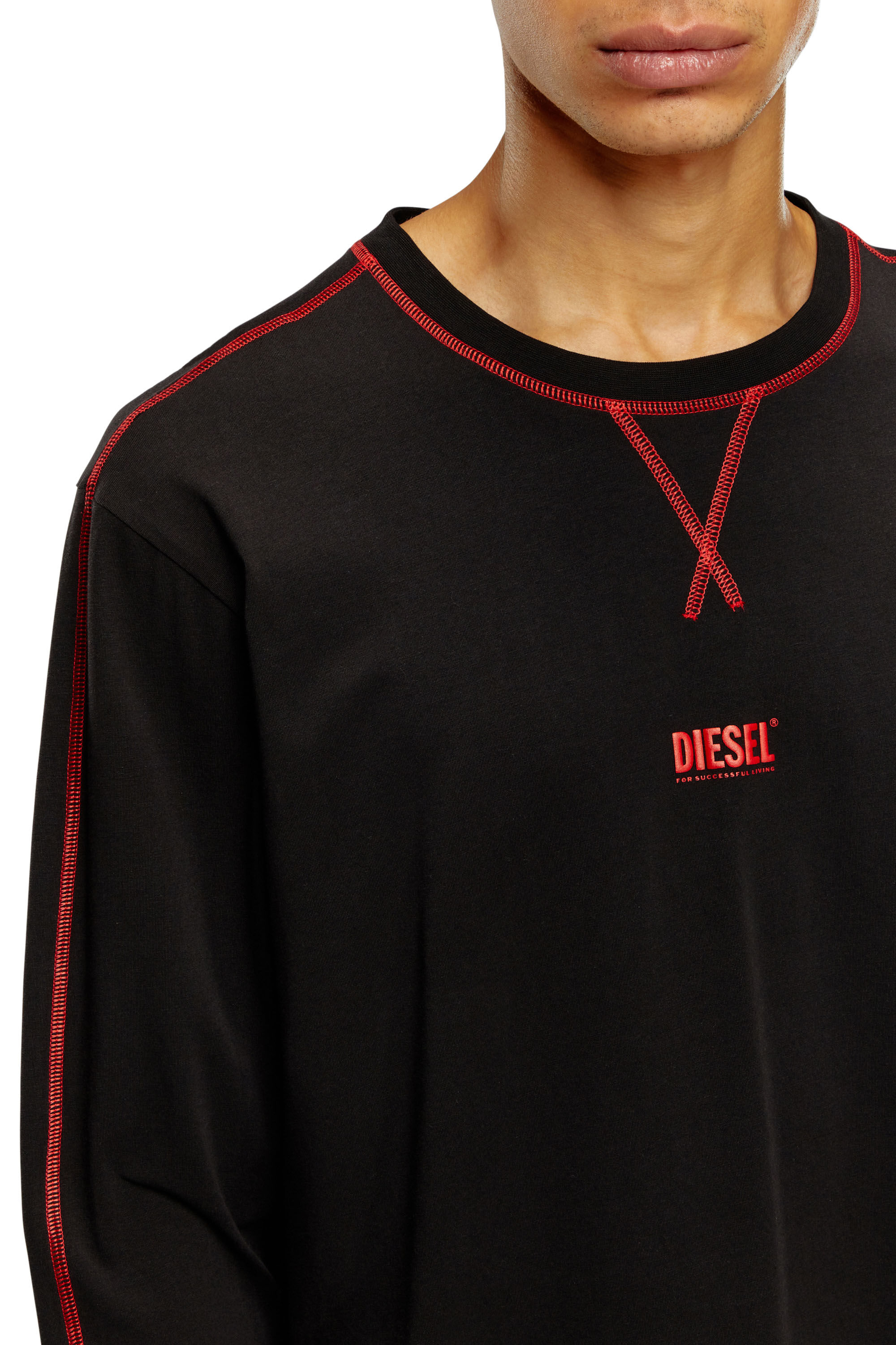 Diesel - UMSET-WILLONG, Male's Long pyjamas with contrast stitching in Black - 2