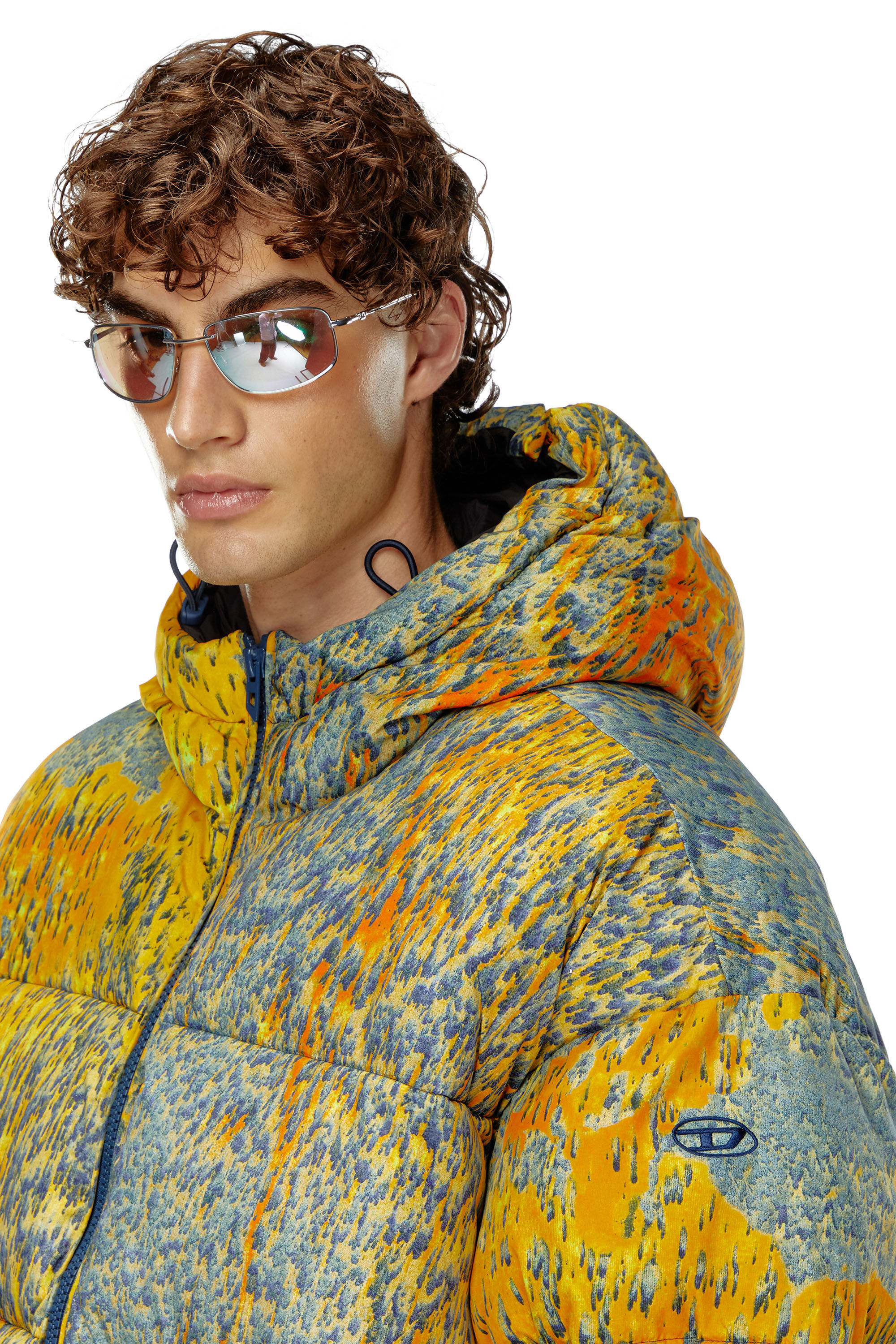 Blue and yellow puffer jacket shop