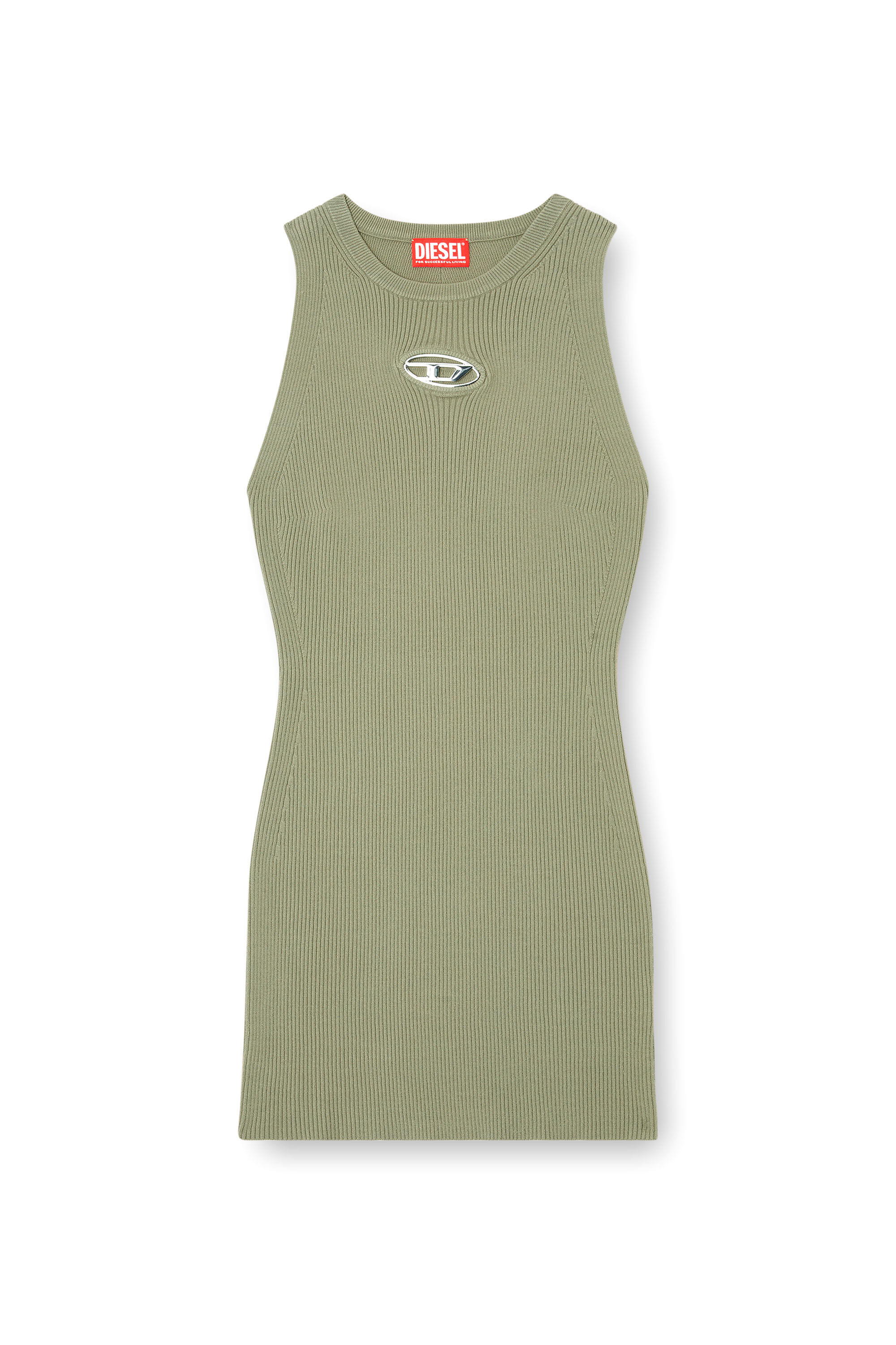 Diesel - M-CADDIX, Robe sans manches en maille côtelée Femme in Vert - 2