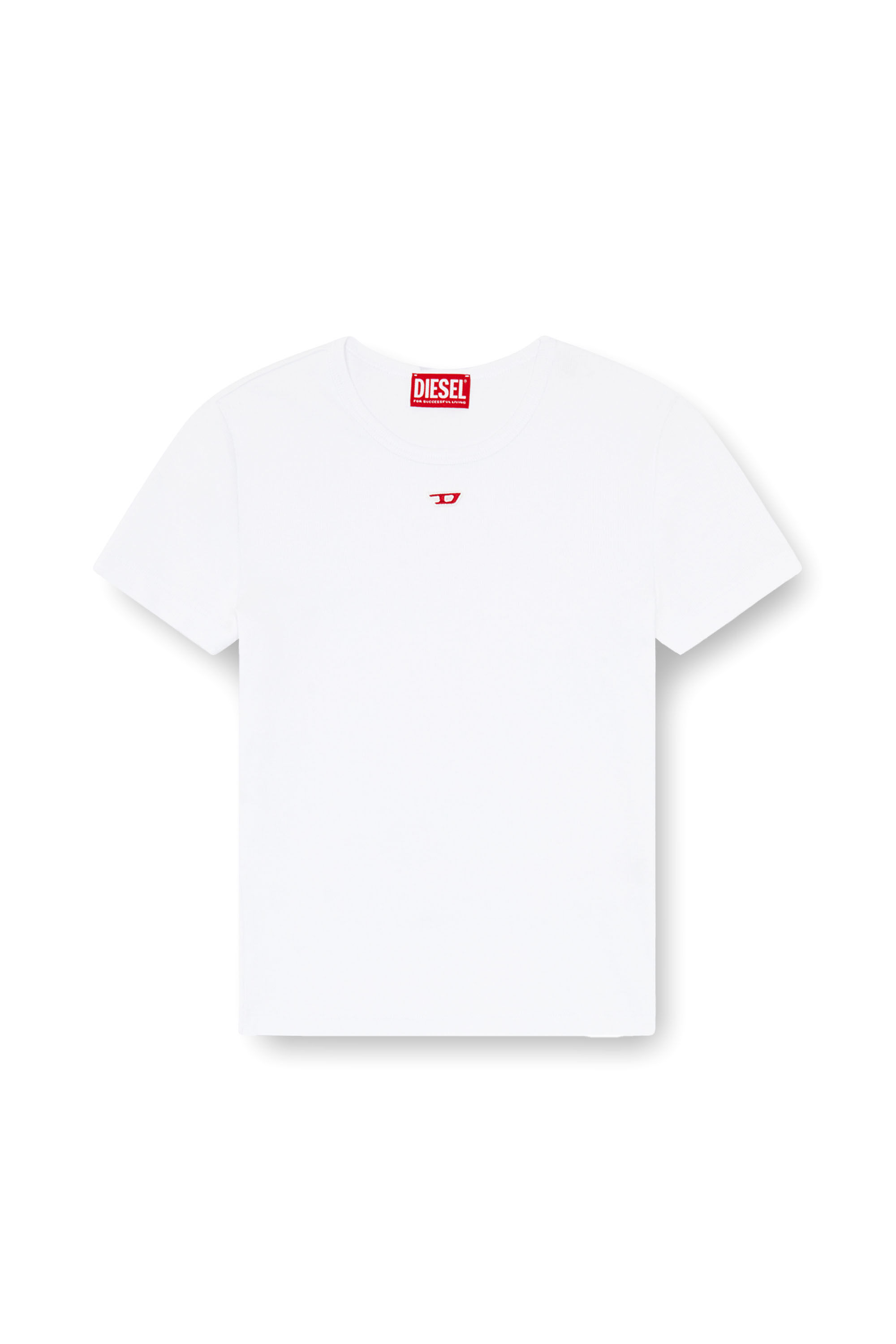 Diesel - T-ELE-LONG-D, Female's T-shirt with D logo patch in White - 2