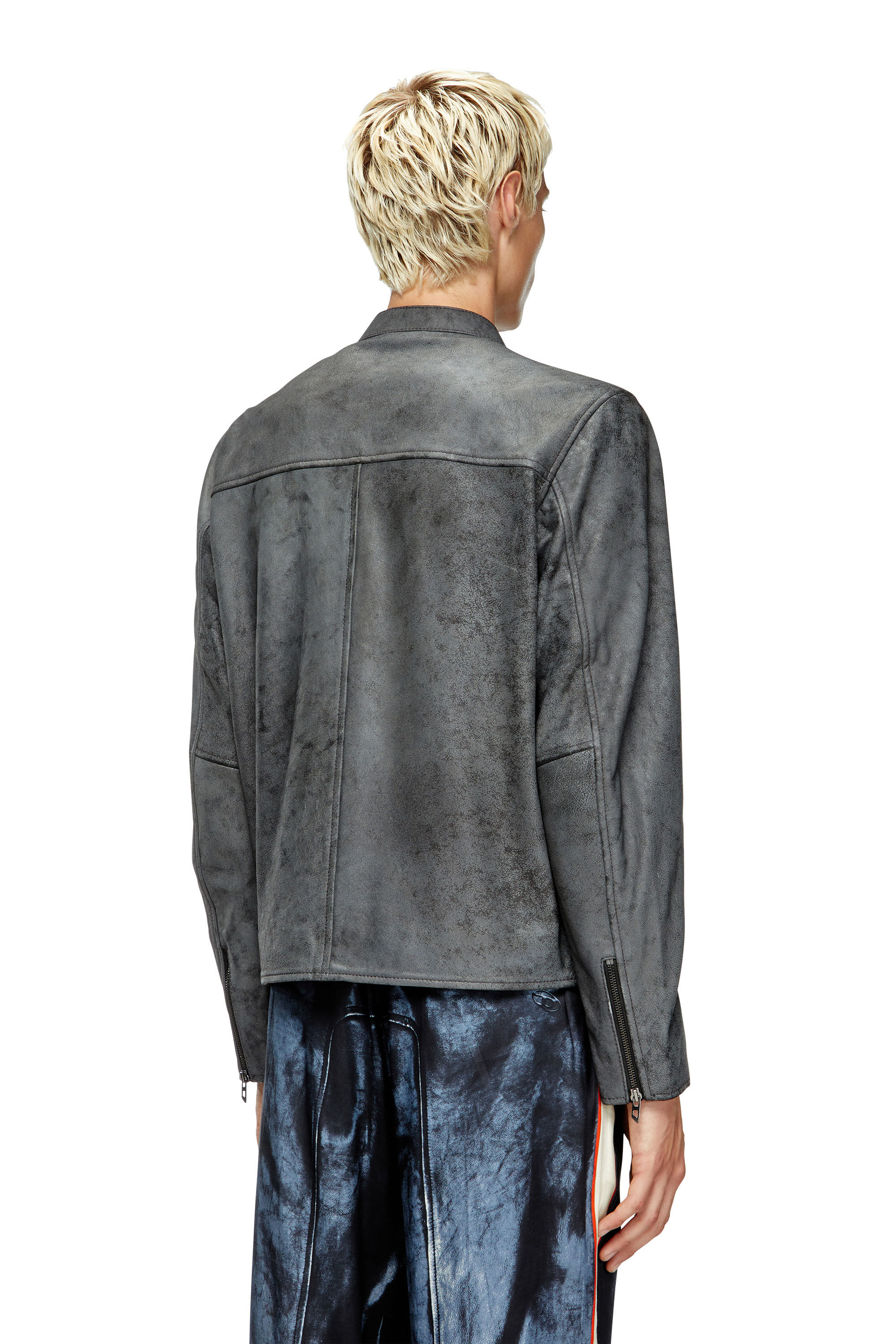 Diesel - L-EVERT-A, Veste de motard en cuir traité avec logo délavé Homme in Gris - 5
