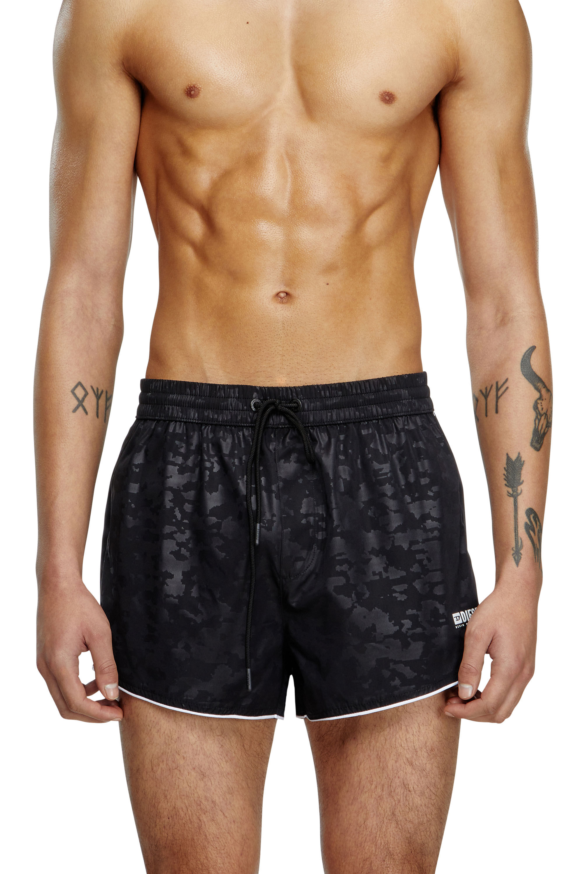 Diesel - OLIVER-30-D-BOX, Male's Swim shorts with pixelated camo motif in Black - 1