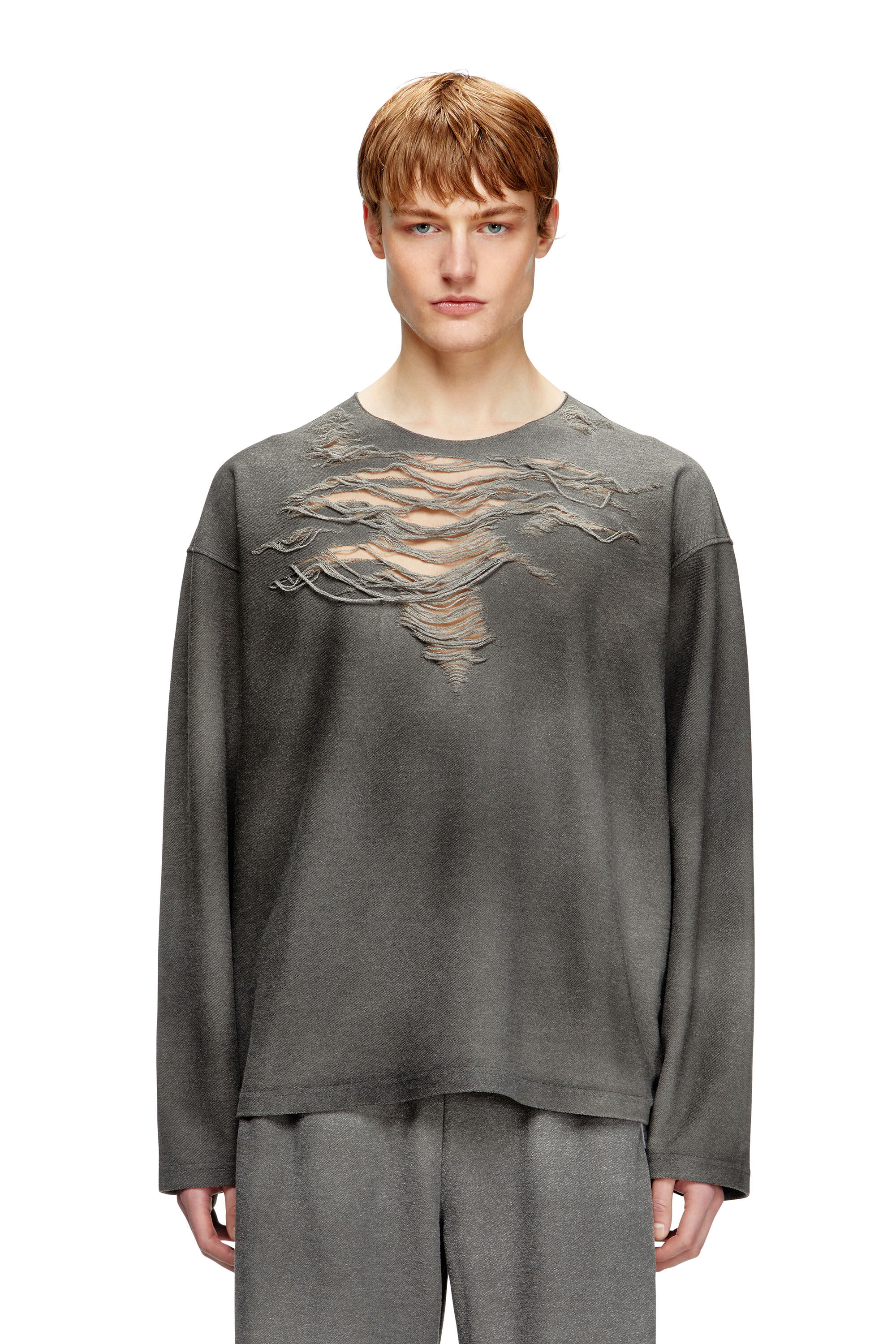 Diesel - S-RUBEN, Male's Sweatshirt with distressed front in Grey - 3