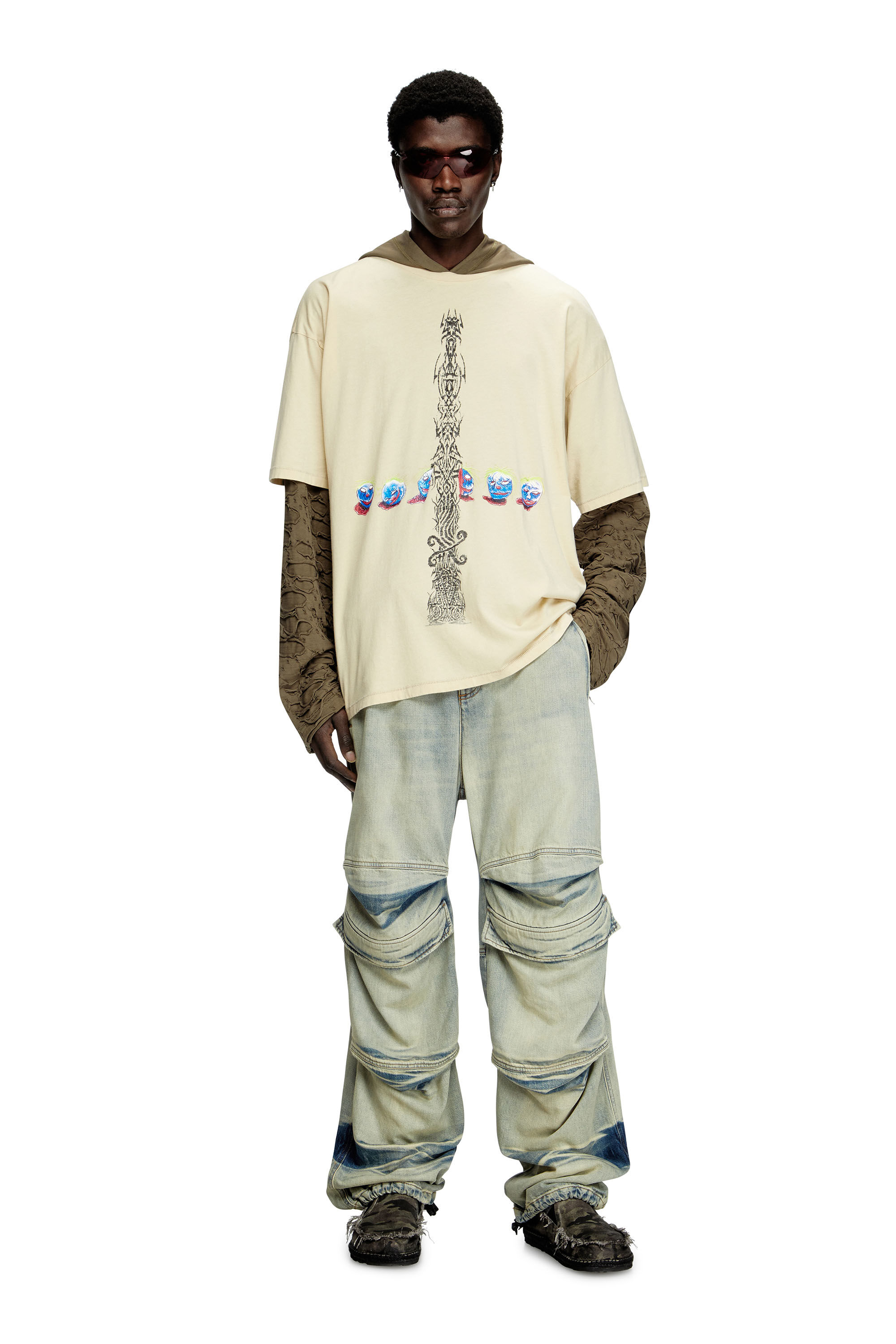 Diesel - T-BOXT-R4, Male's Acid-wash T-shirt with printed graphics in White - 1