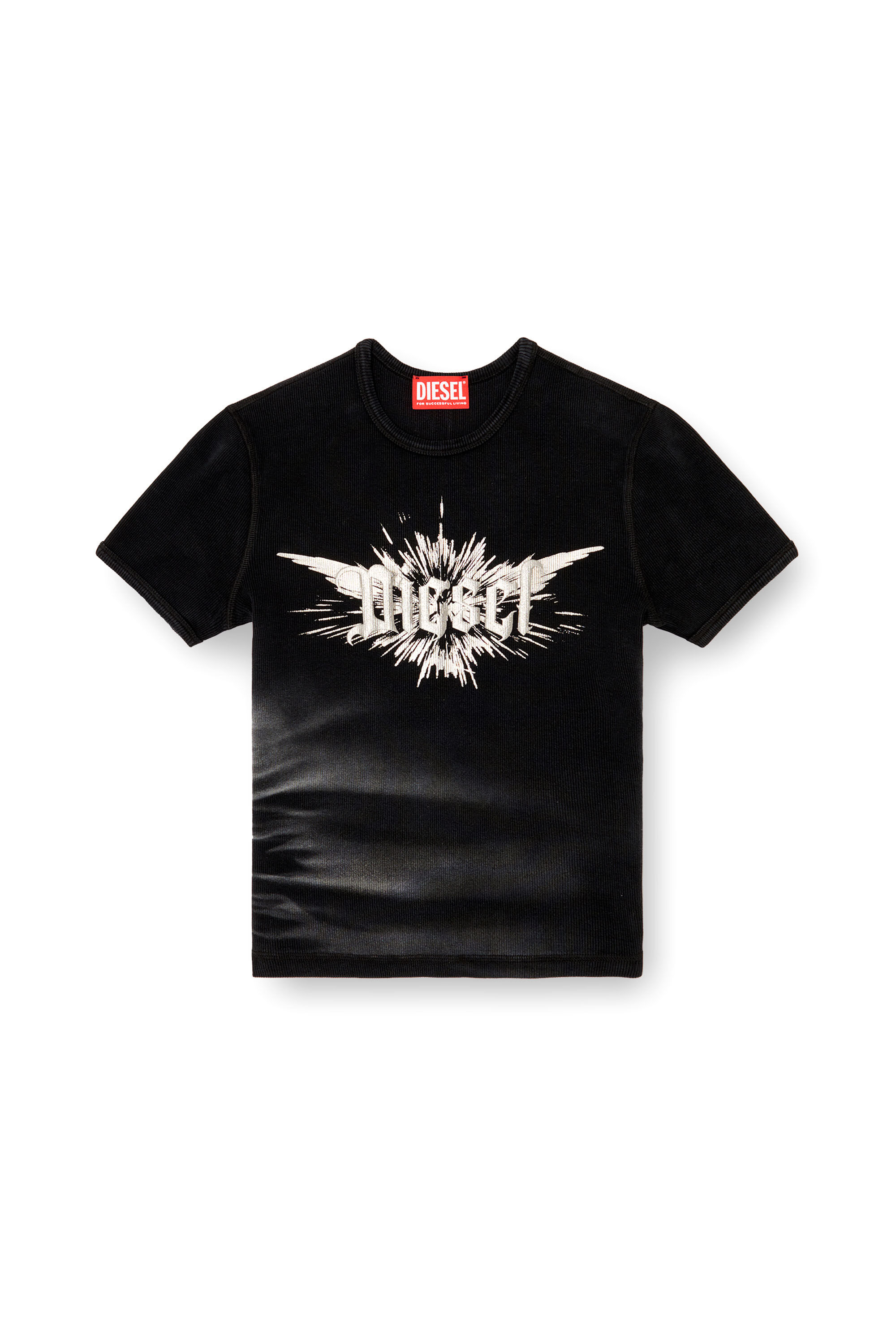 Diesel - T-ELE-LONG-P2, Female's T-shirt with winged Diesel foil print in Black - 2
