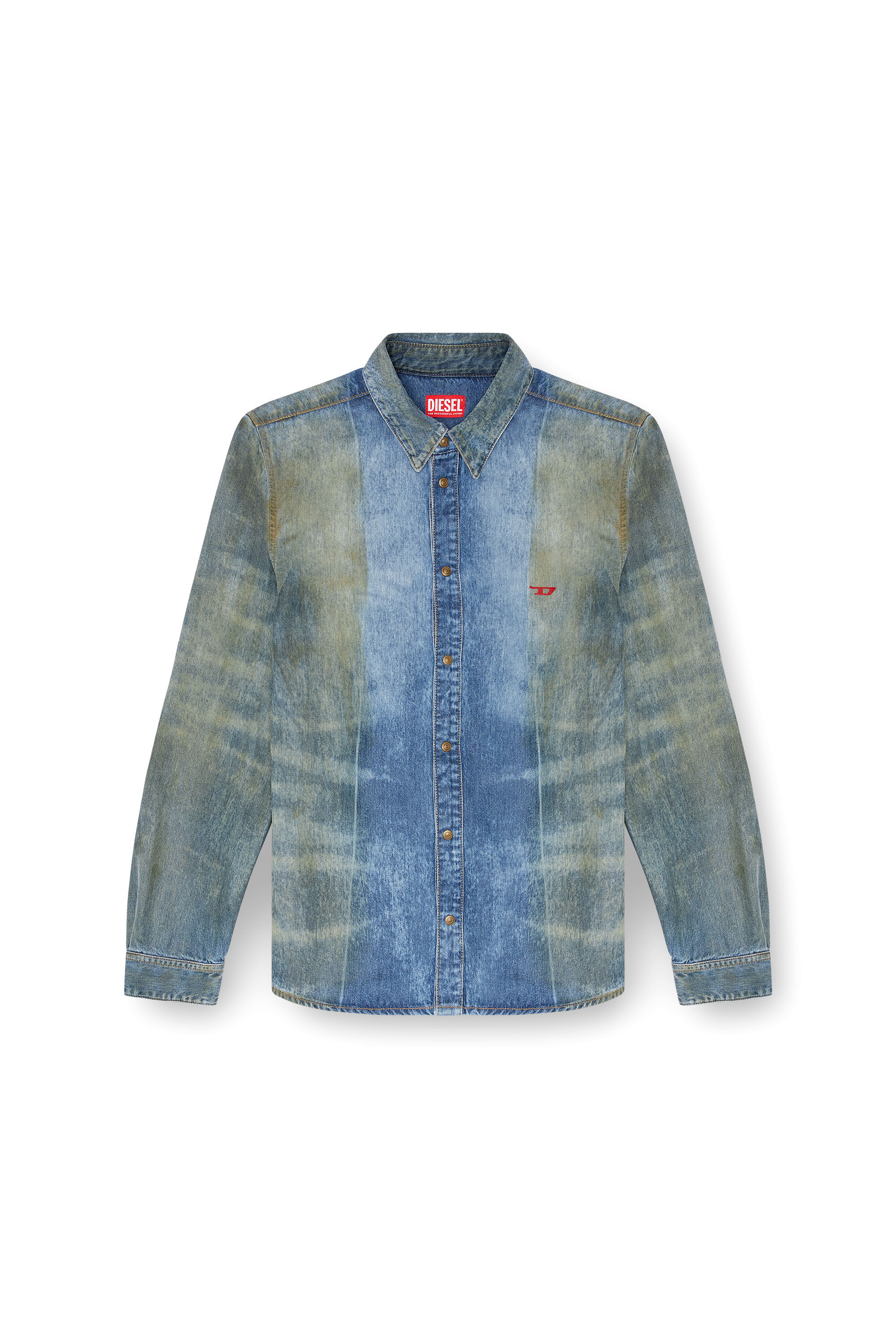 Diesel - D-FITTY-FSF, Male's Denim shirt with solarised folds in Medium Blue - 2