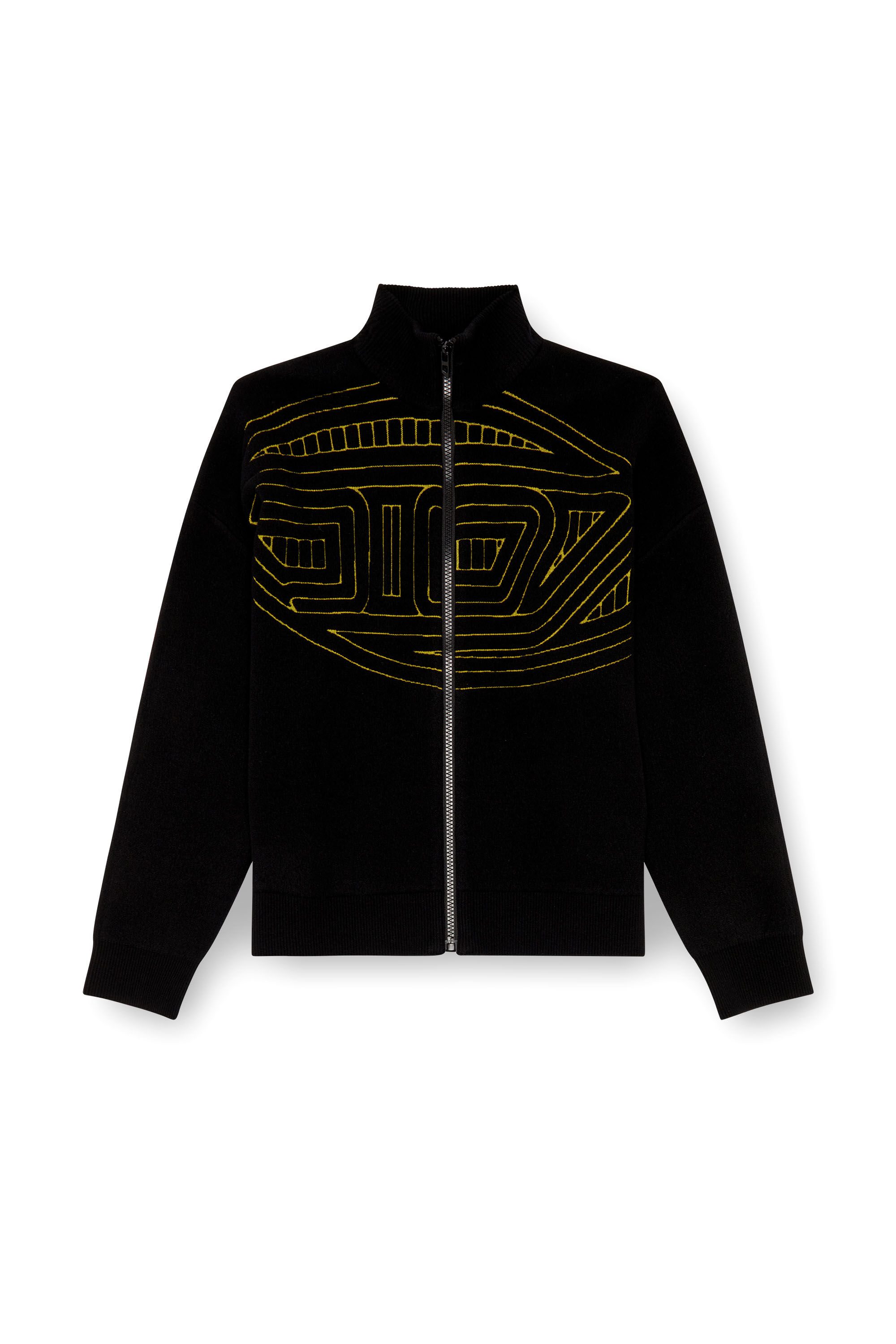 Diesel - K-RALUS, Pull zippé en laine mélangée avec logo graphique Homme in Noir - 2