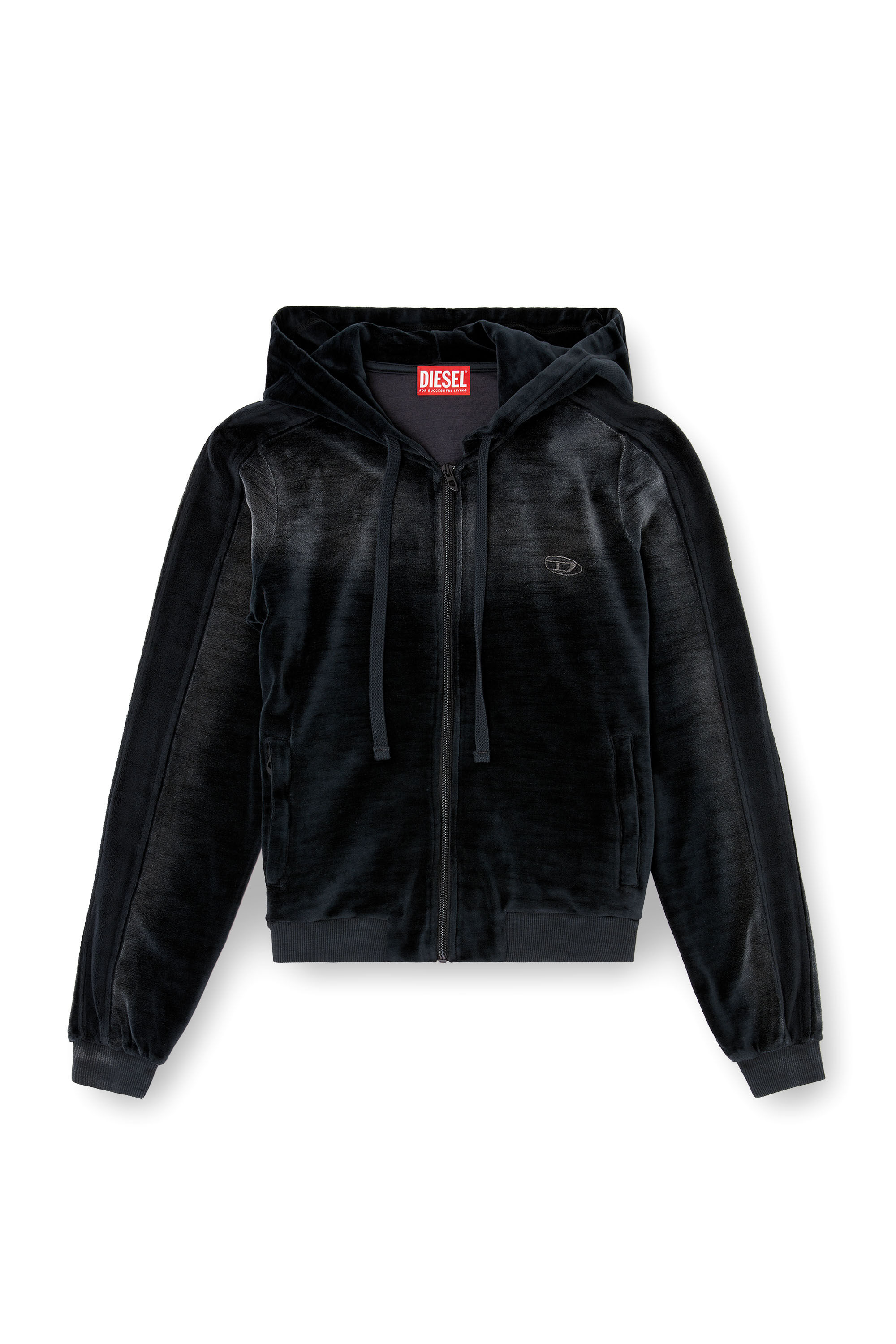 Diesel - F-ELY-Q1, Female's Zip-up hoodie in faded chenille in Black - 2
