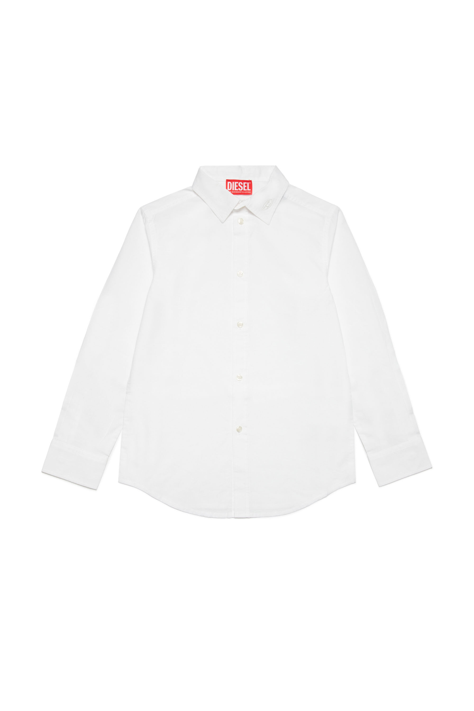 Diesel - CPING, Male's Cotton poplin shirt with logo collar in White - 1