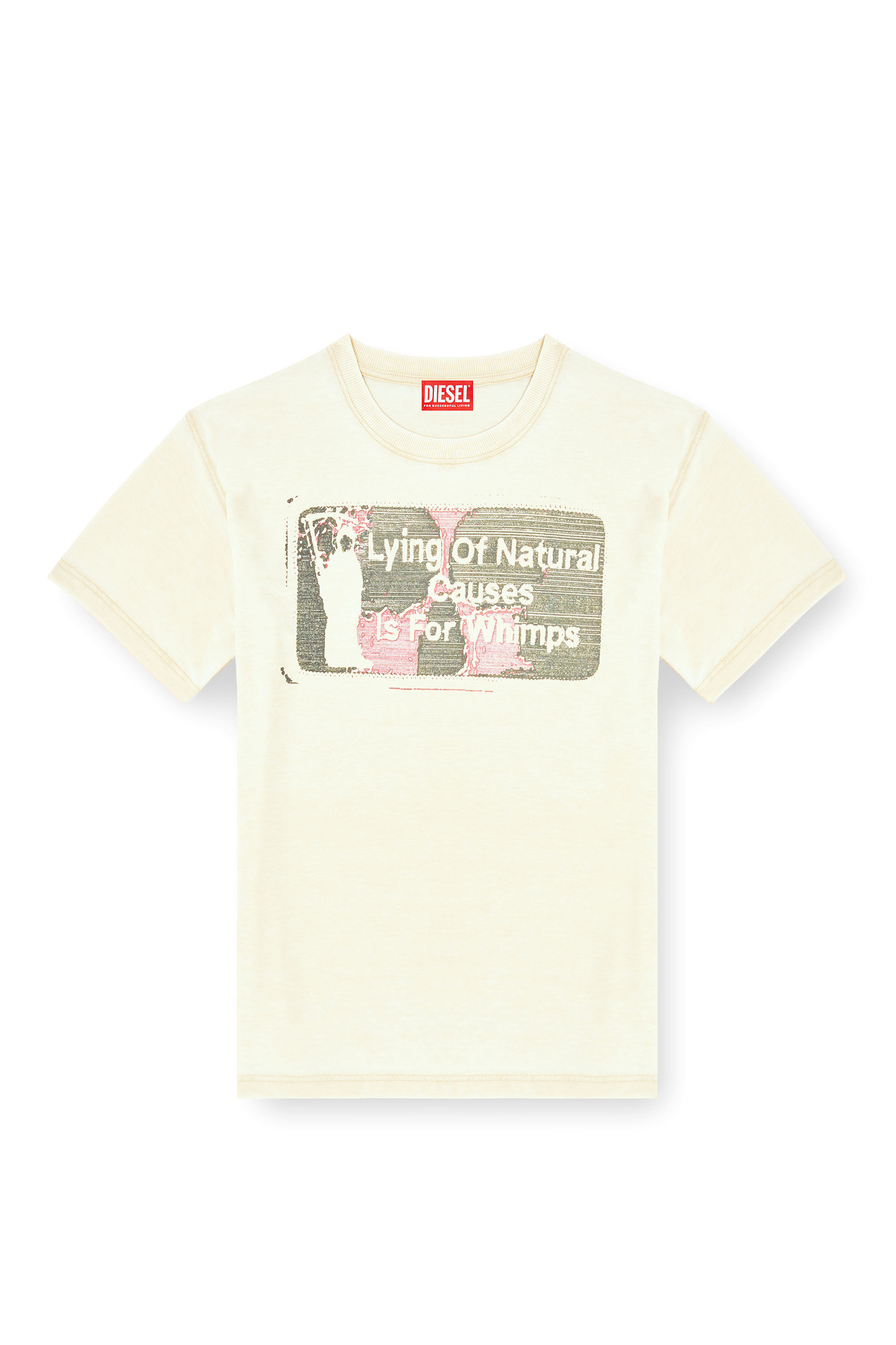 Diesel - T-NORM-T2, Male's Slogan T-shirt with burnout wash in Beige - 2