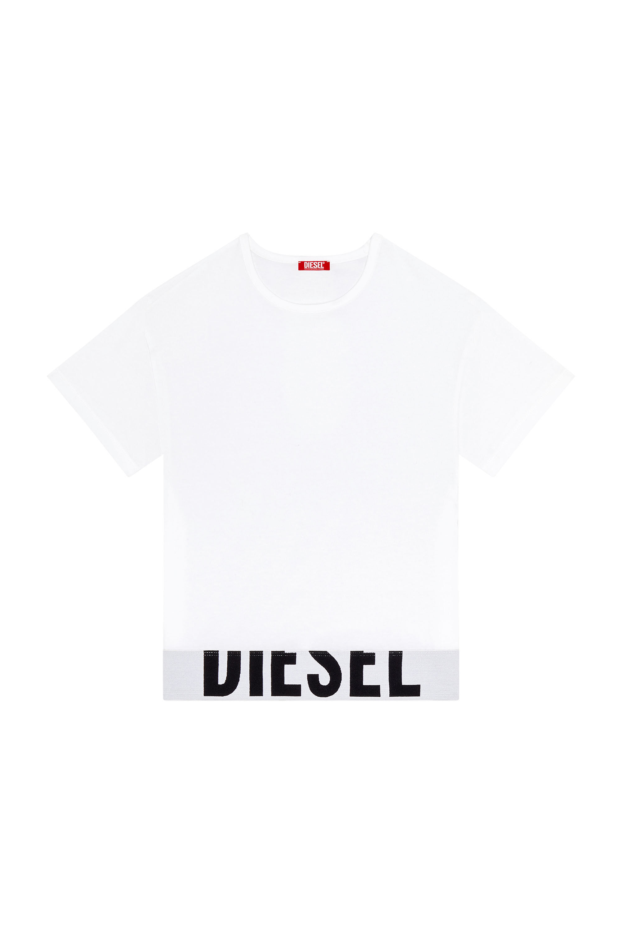 Diesel - UFTEE-SPORT-CROPPED-T-SHIRT, Top crop sportif avec bande à logo Femme in Blanc - 4