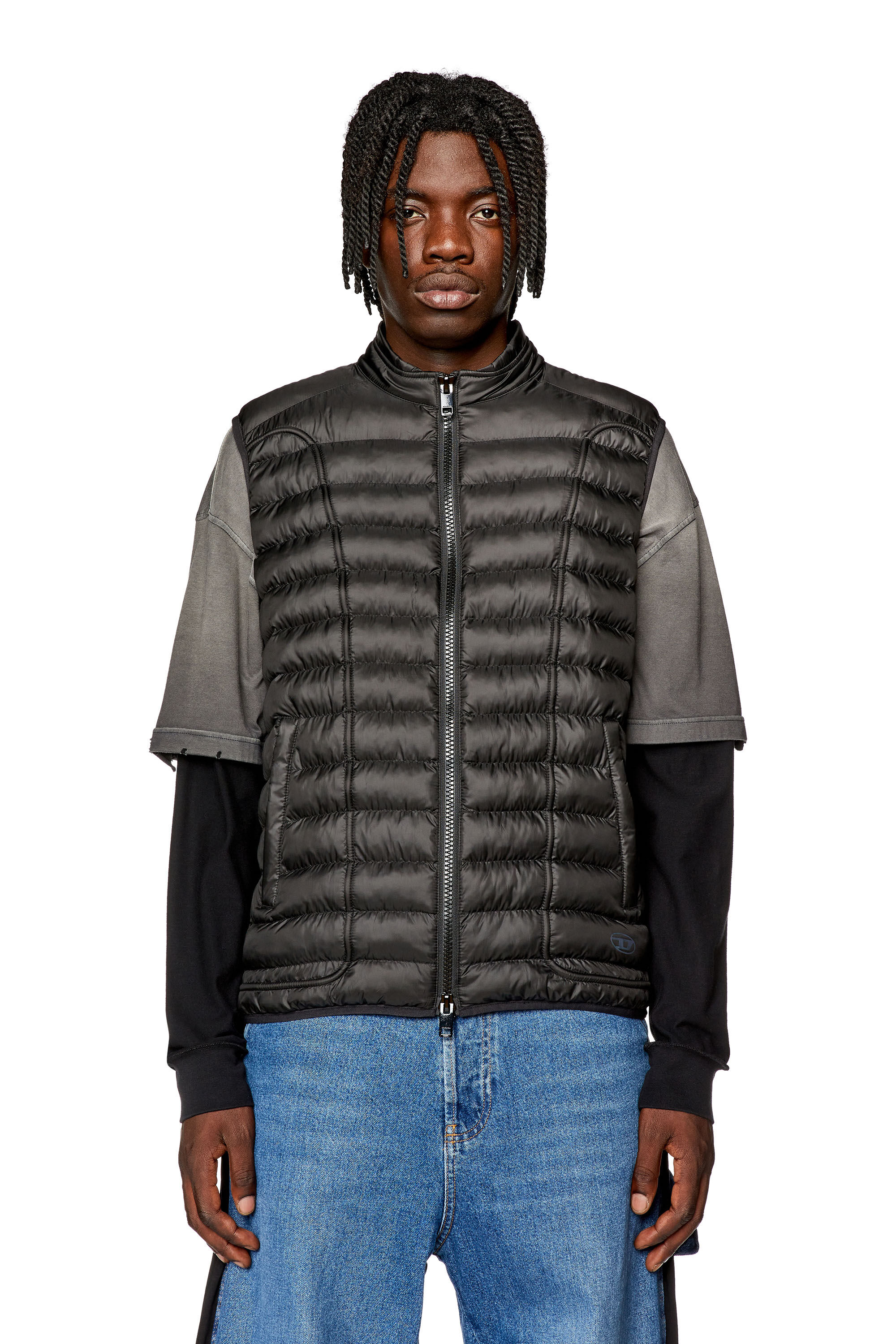 Diesel - W-HAWKYL-SL, Gilet en nylon rembourré avec passepoil Homme in Noir - 4