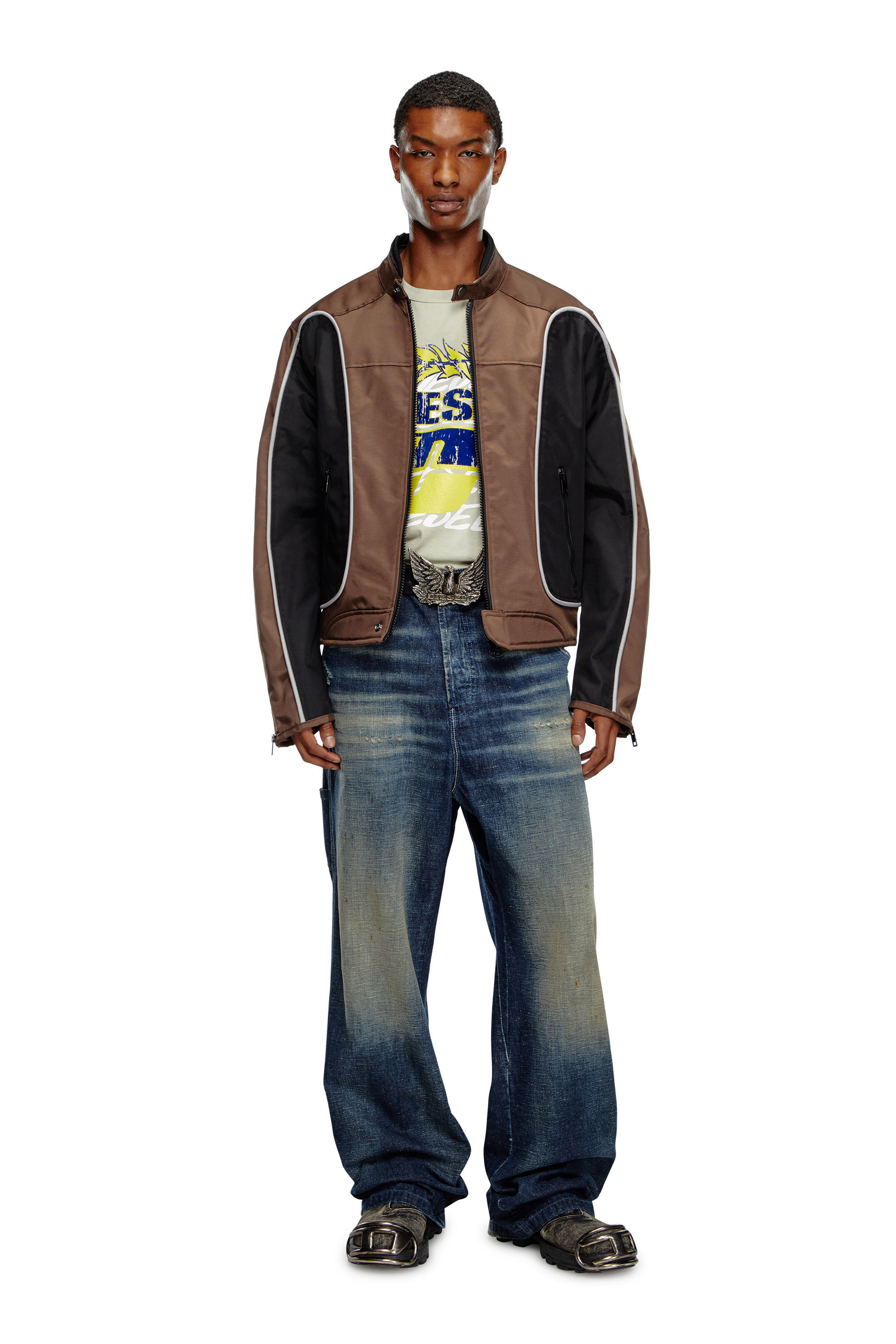 Diesel - J-BLINK, Veste biker en nylon color-block Homme in Polychrome - 1