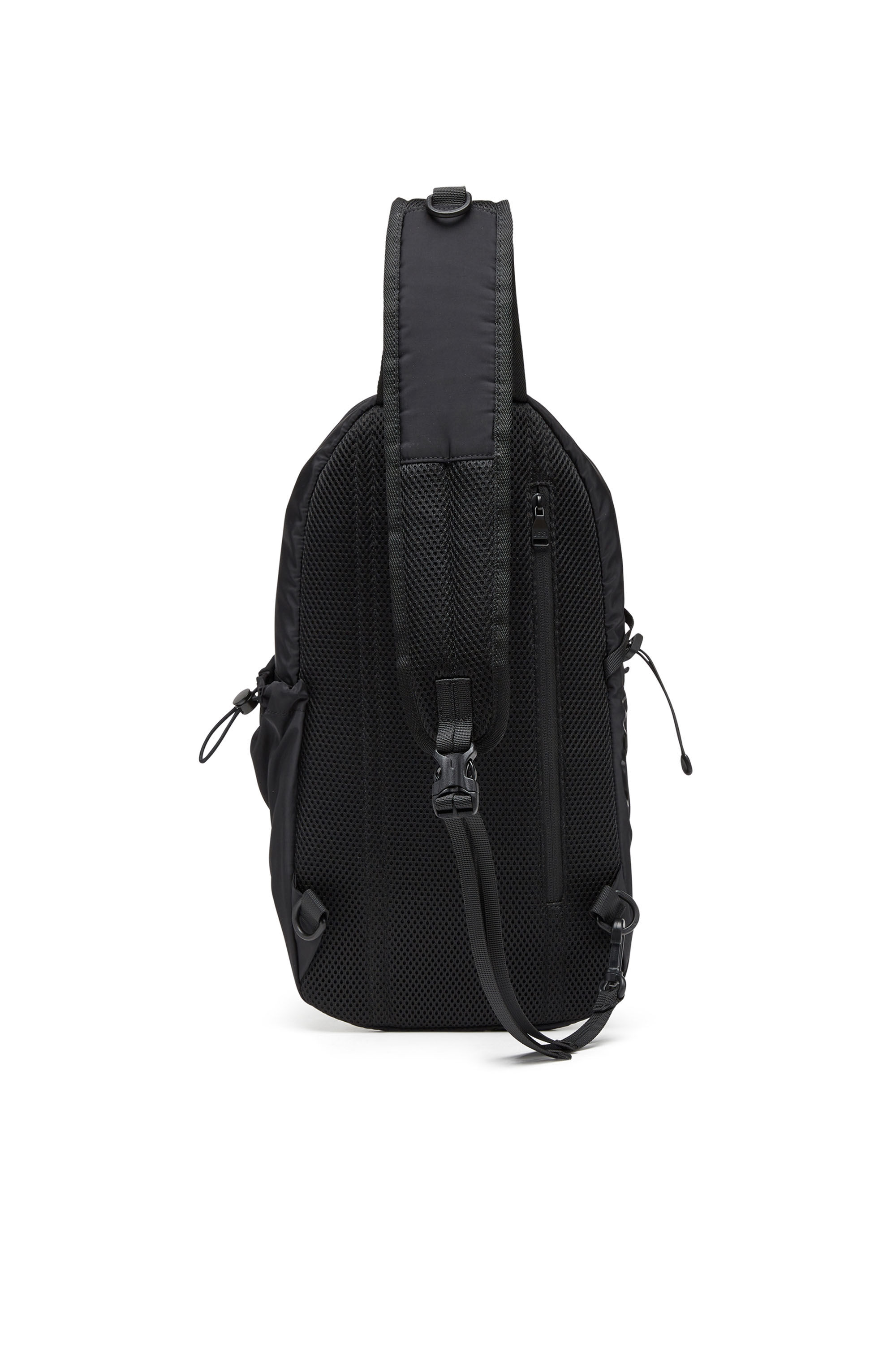 Men s Drape Nylon sling backpack with tonal logo Black Diesel