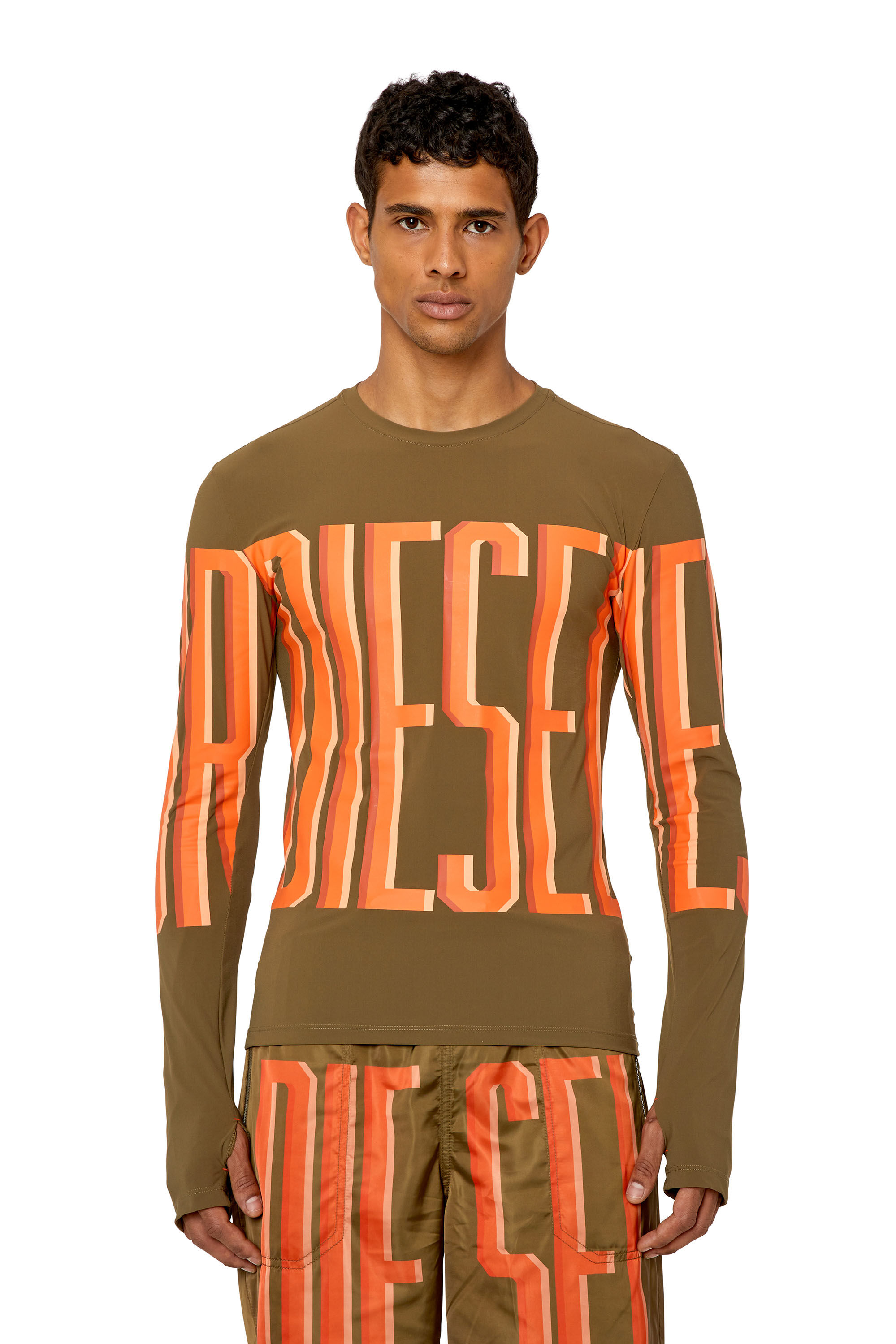 Diesel - AMTEE-LAUREN-WT17, Male's Long-sleeve T-shirt with maxi lettering in Green - 3