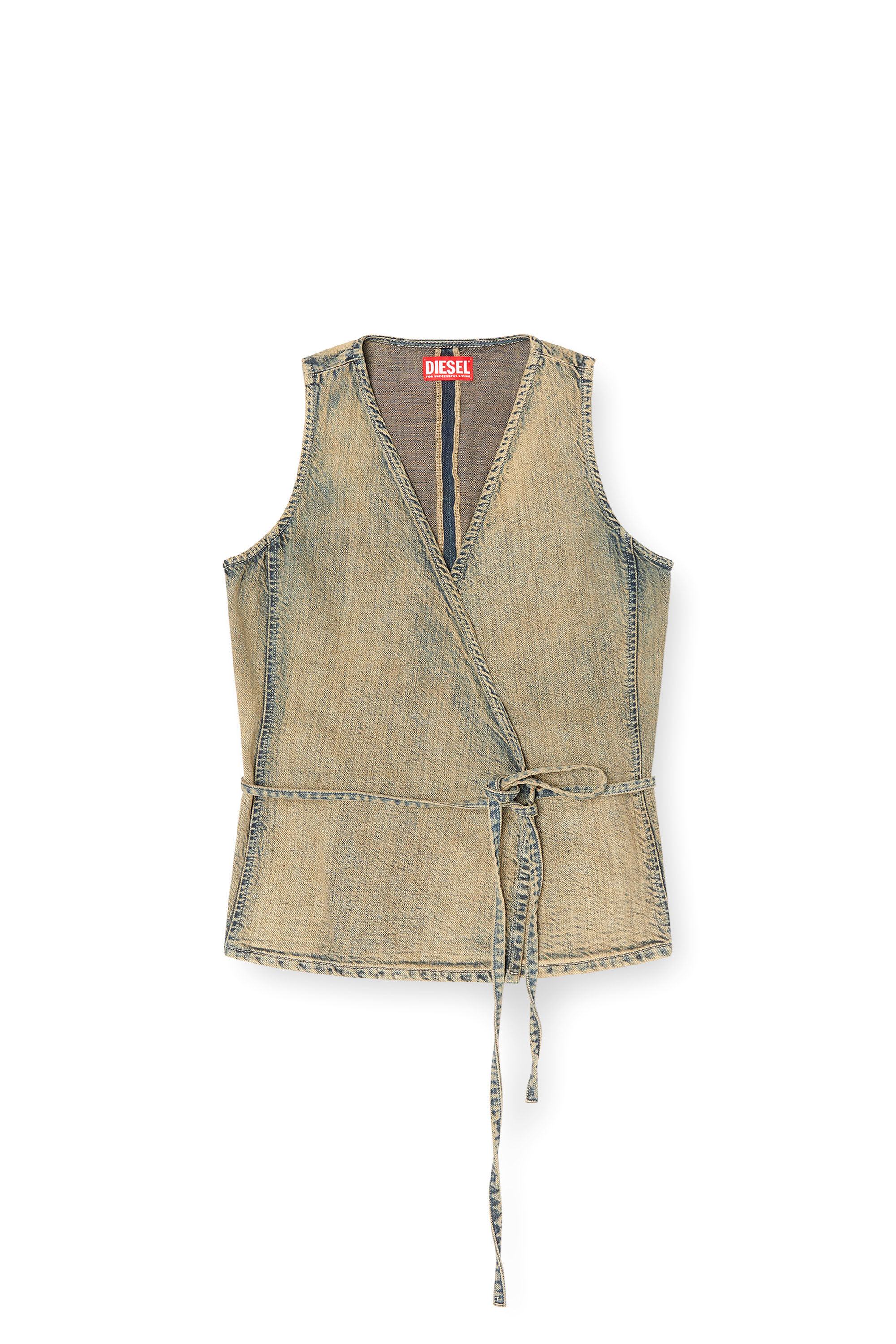 Diesel - DE-VERN, Female's Wrap top in gold-brush denim in Medium Blue - 2