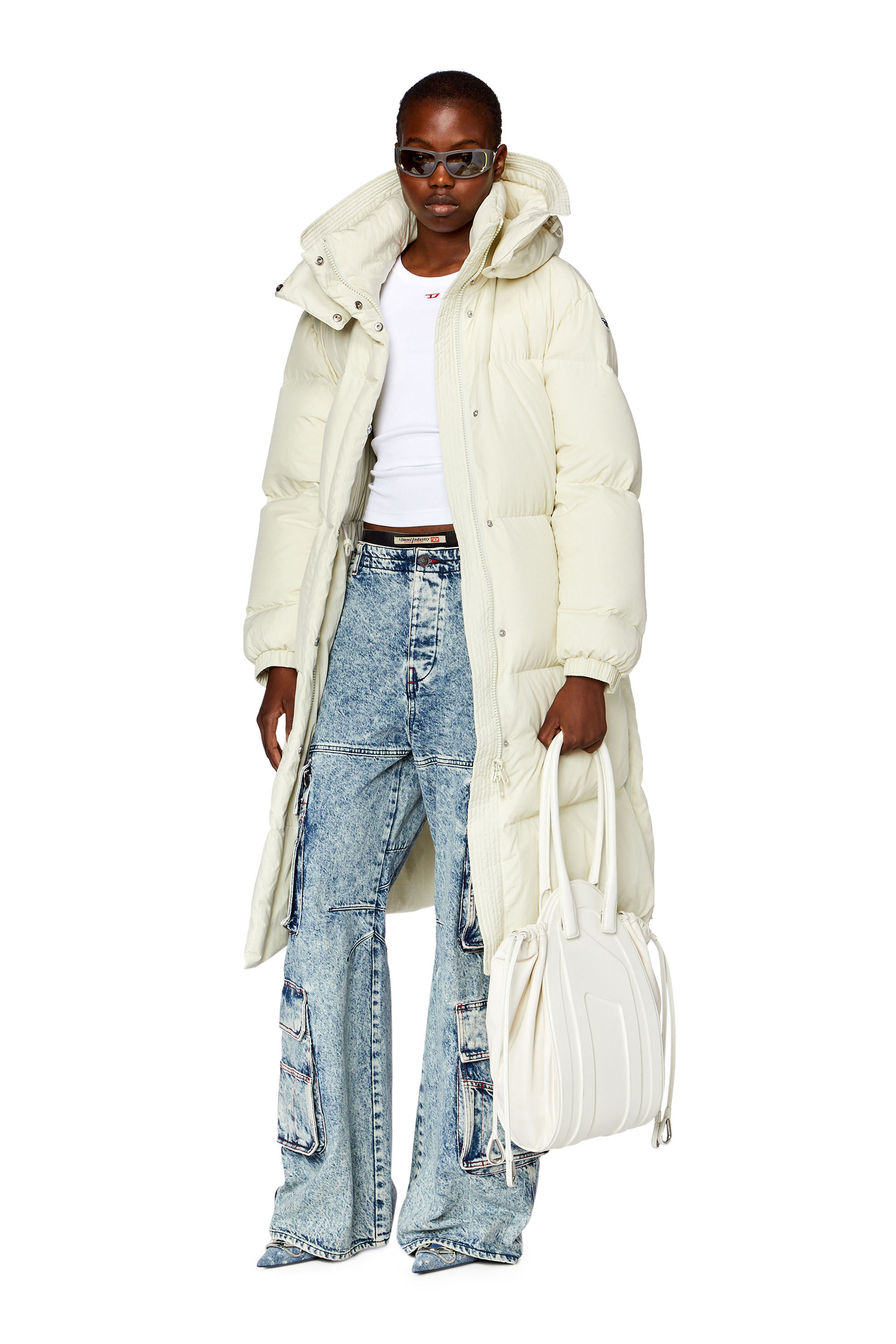 Women s Down coat in recycled nylon taslan White Diesel