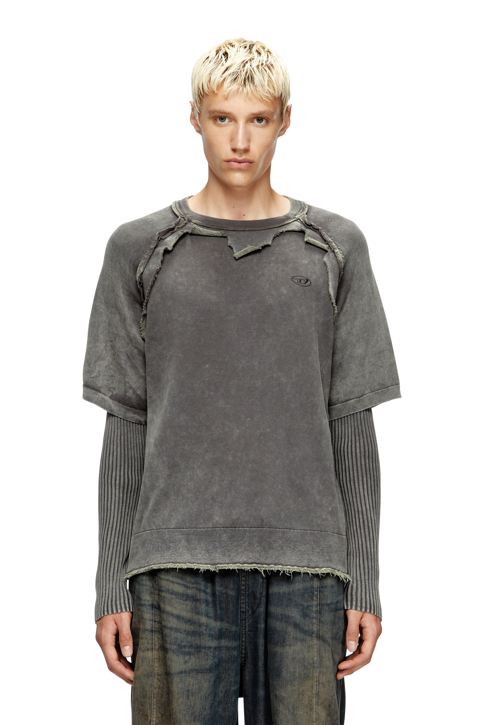 Diesel - K-PETRO, Pull superposé avec effet destroy Homme in Gris - 3
