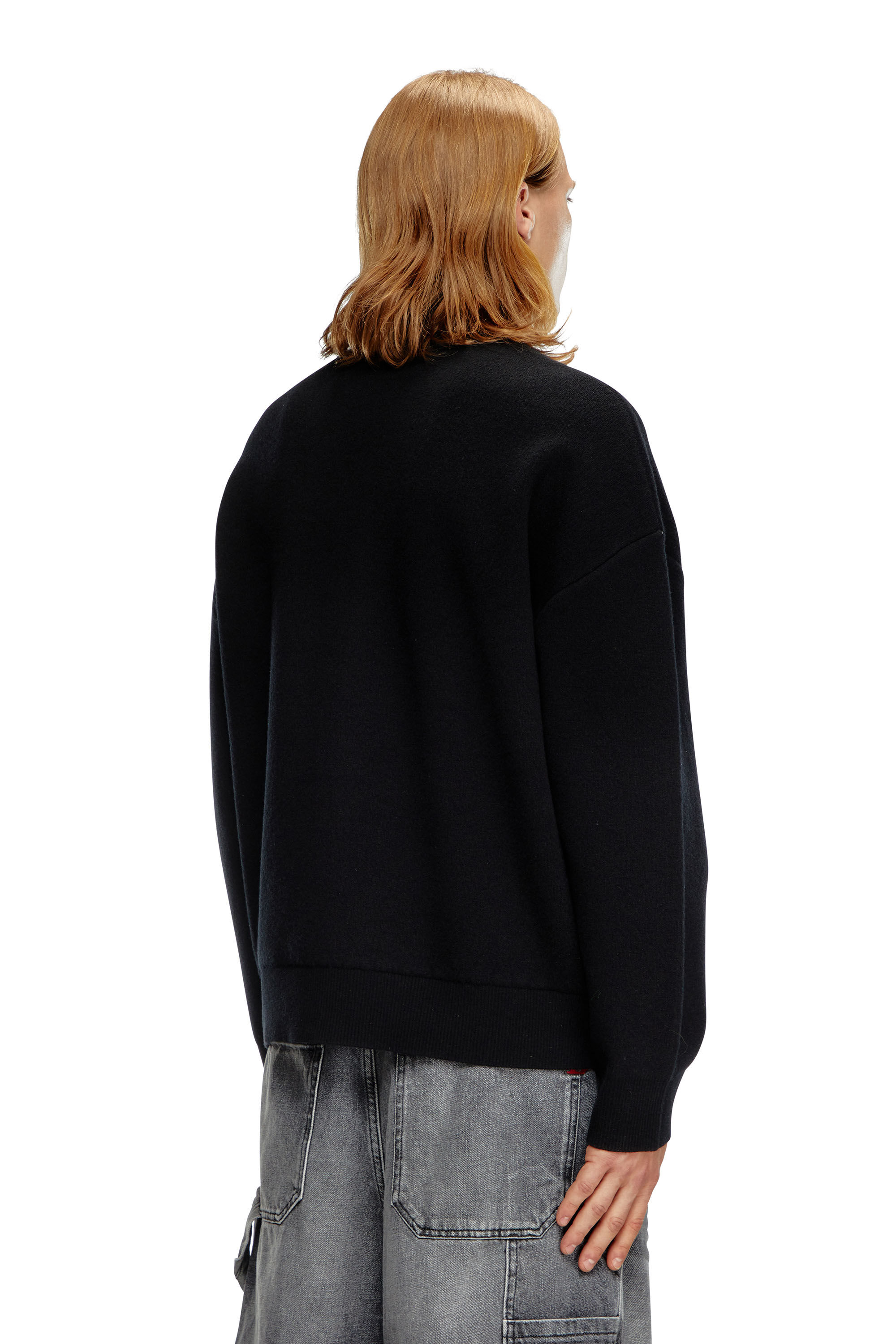 Diesel - K-RALUS, Pull zippé en laine mélangée avec logo graphique Homme in Noir - 4