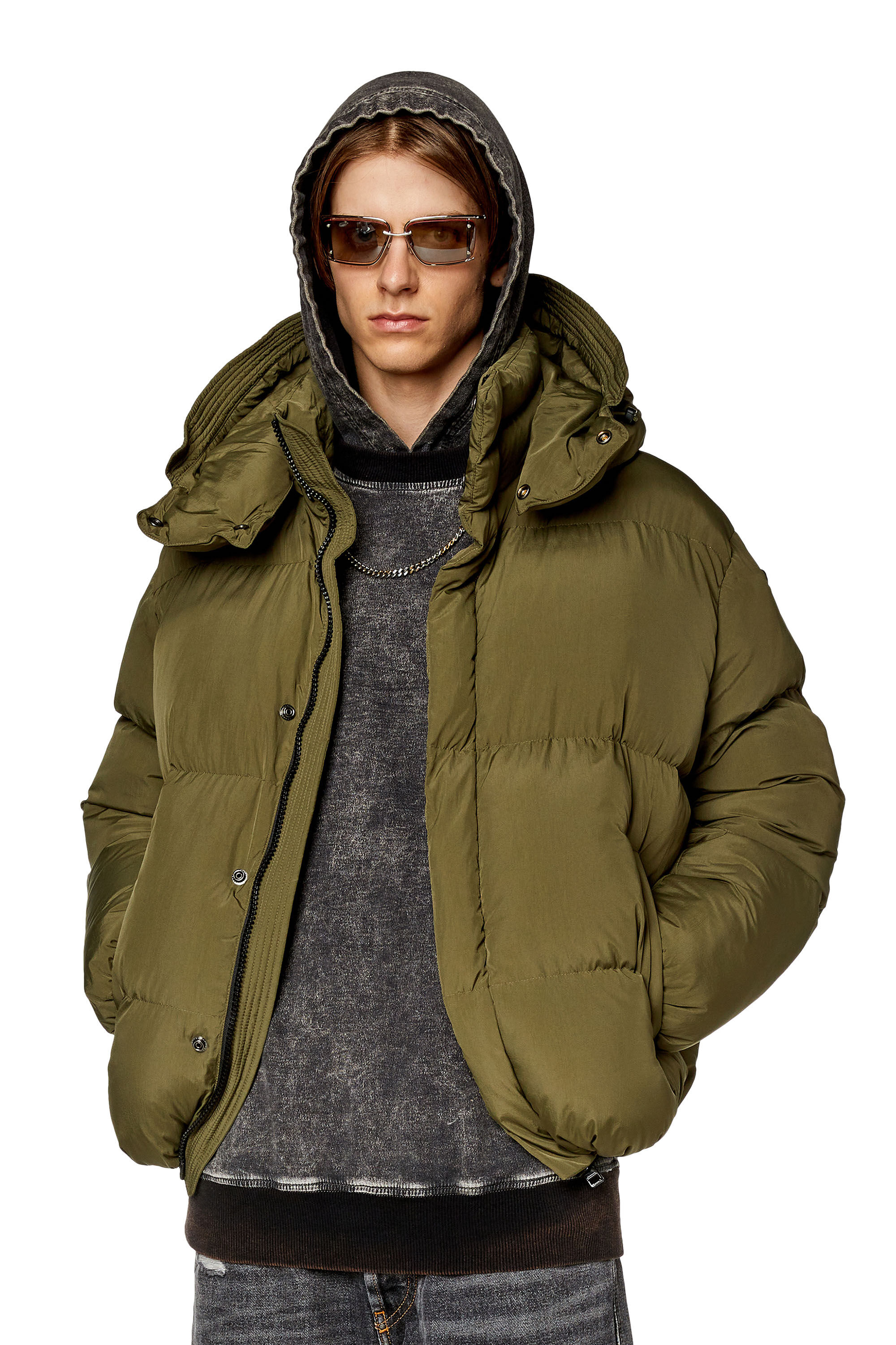 Diesel - W-ROLFYS-FD, Veste doudoune avec capuche amovible Homme in Vert - 3