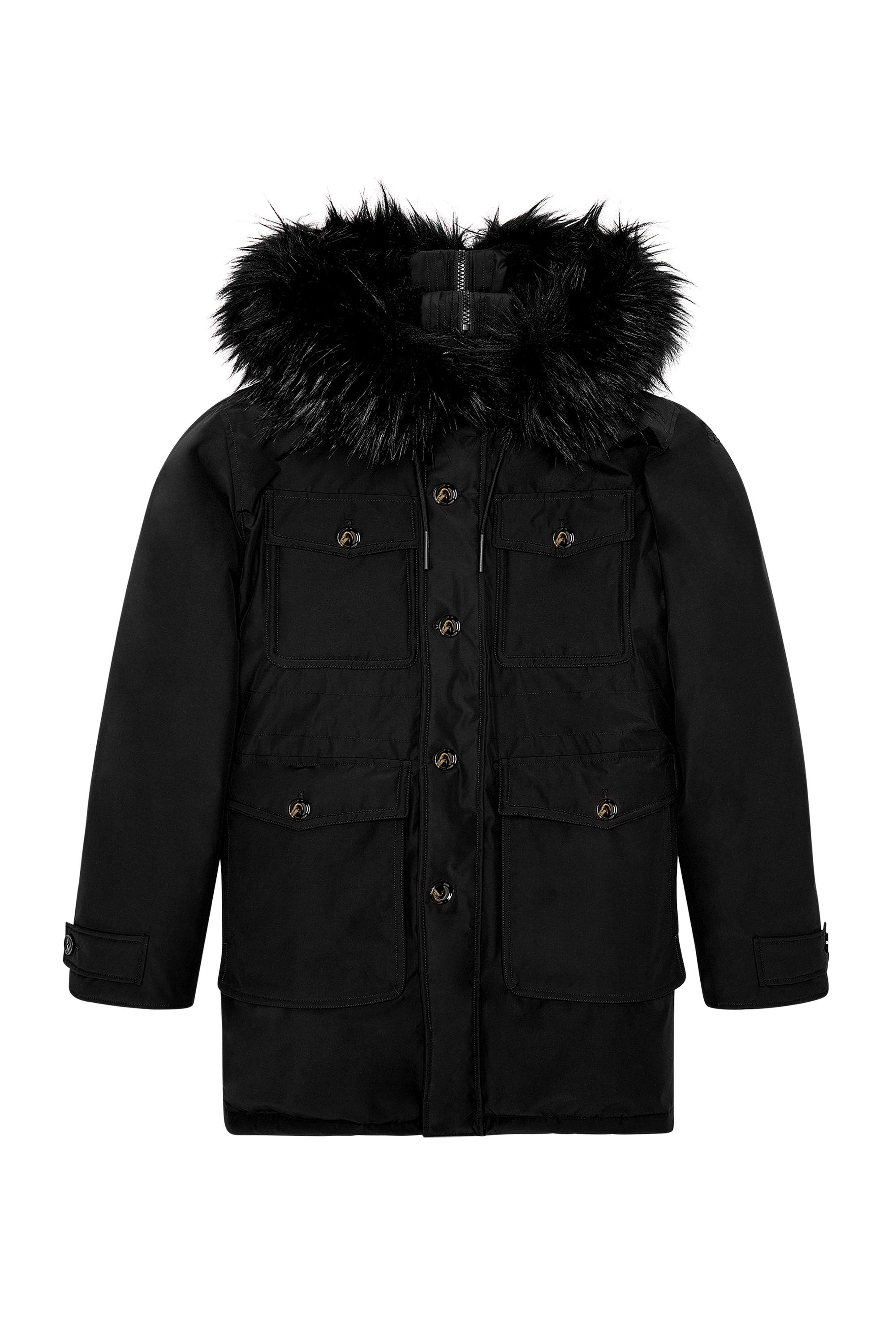 Parka matelassee avec bordure pelucheuse sur la capuche Homme Noir Diesel